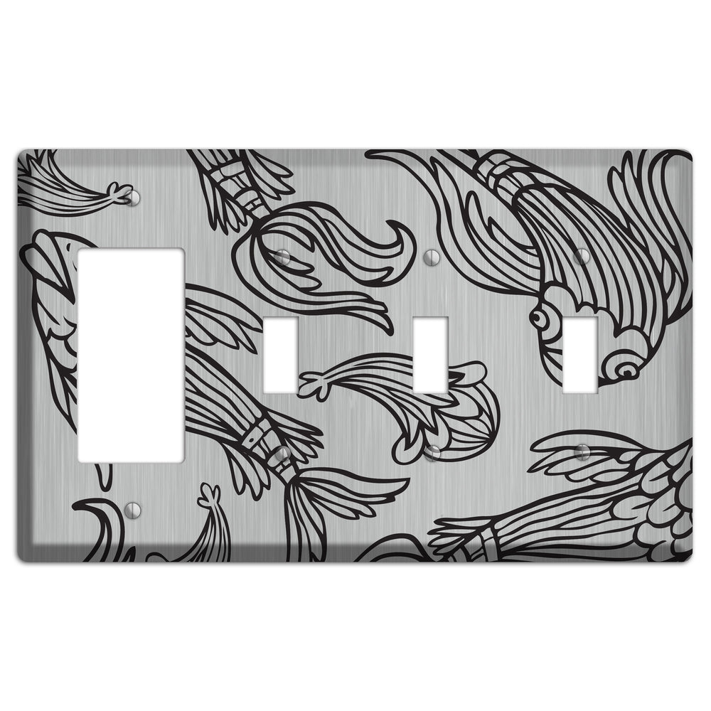 Black Koi Stainless Steel Rocker / 3 Toggle Wallplate