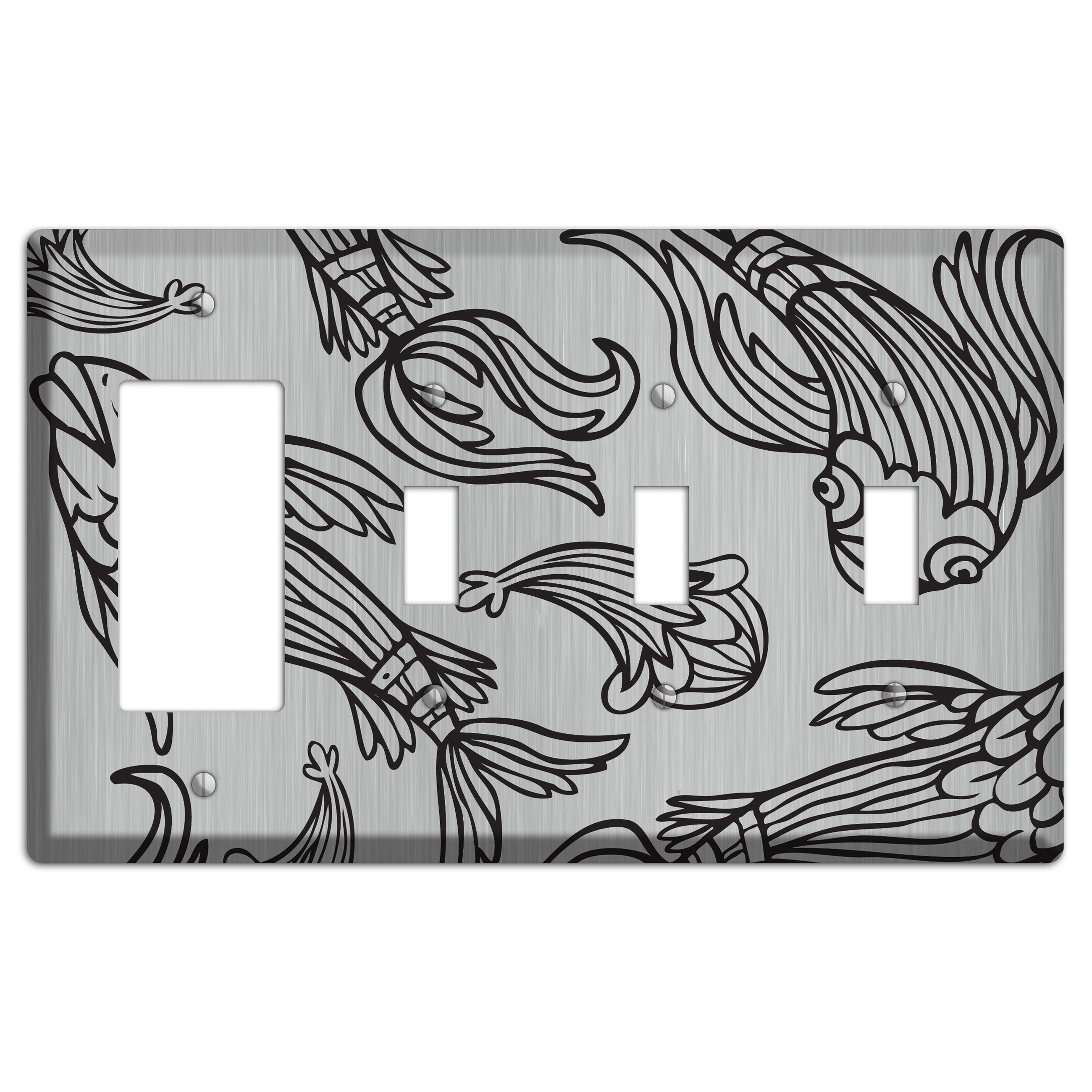 Black Koi  Stainless Rocker / 3 Toggle Wallplate
