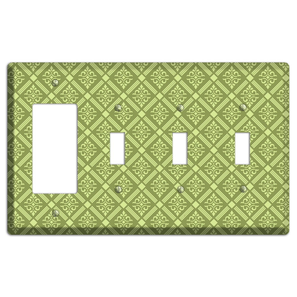 Green Damask diamonds Rocker / 3 Toggle Wallplate