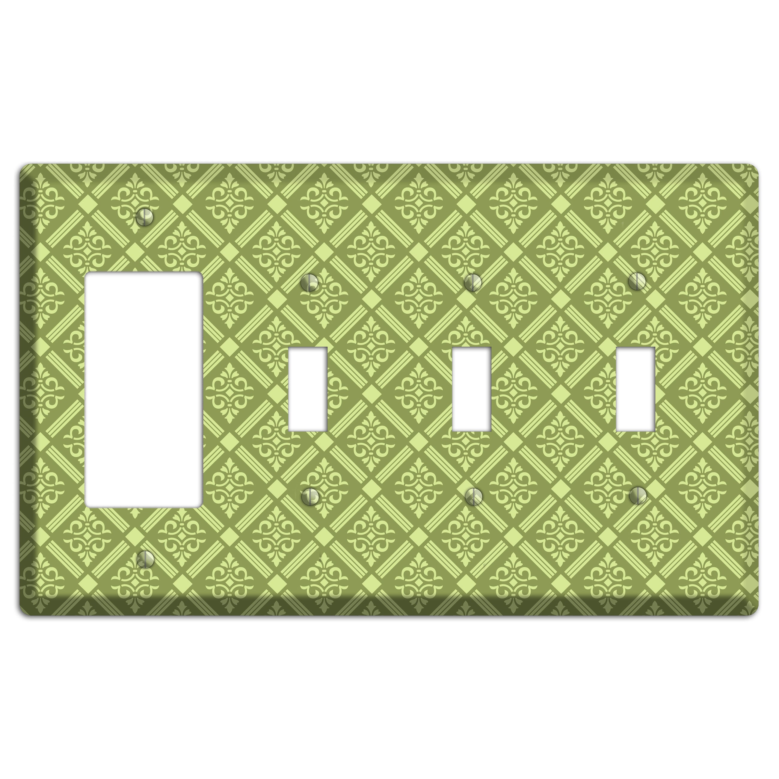 Green Damask diamonds Rocker / 3 Toggle Wallplate