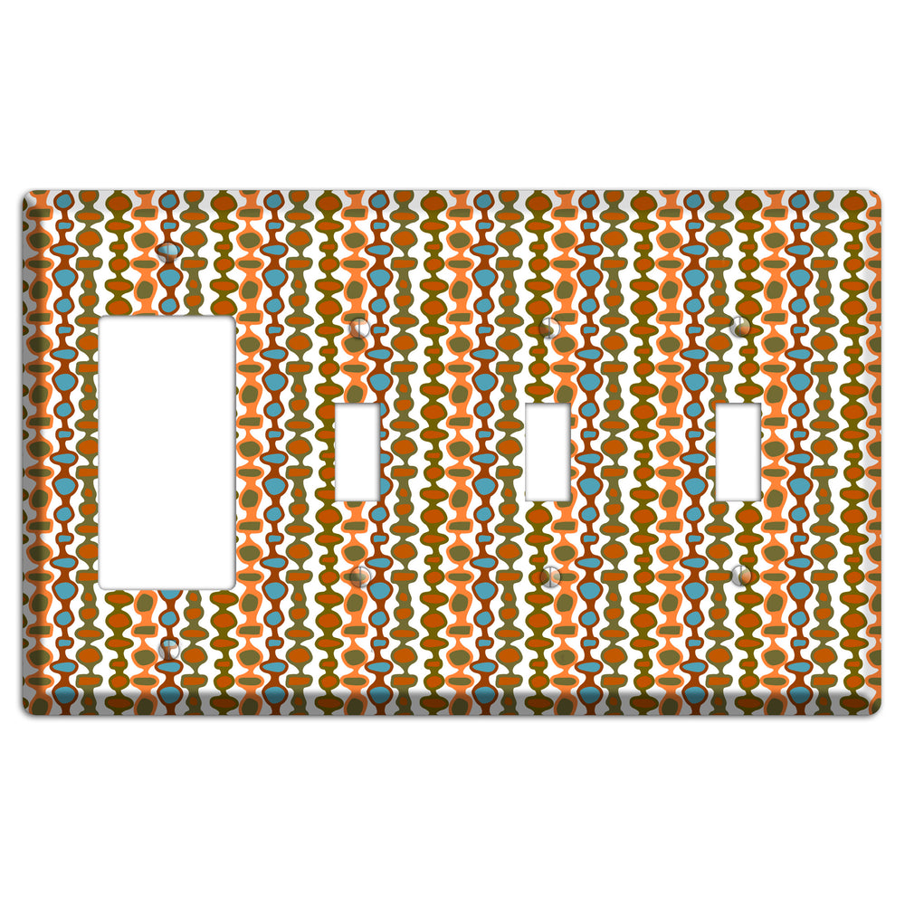 Multi Umber and Dusty Blue Bead and Reel Rocker / 3 Toggle Wallplate