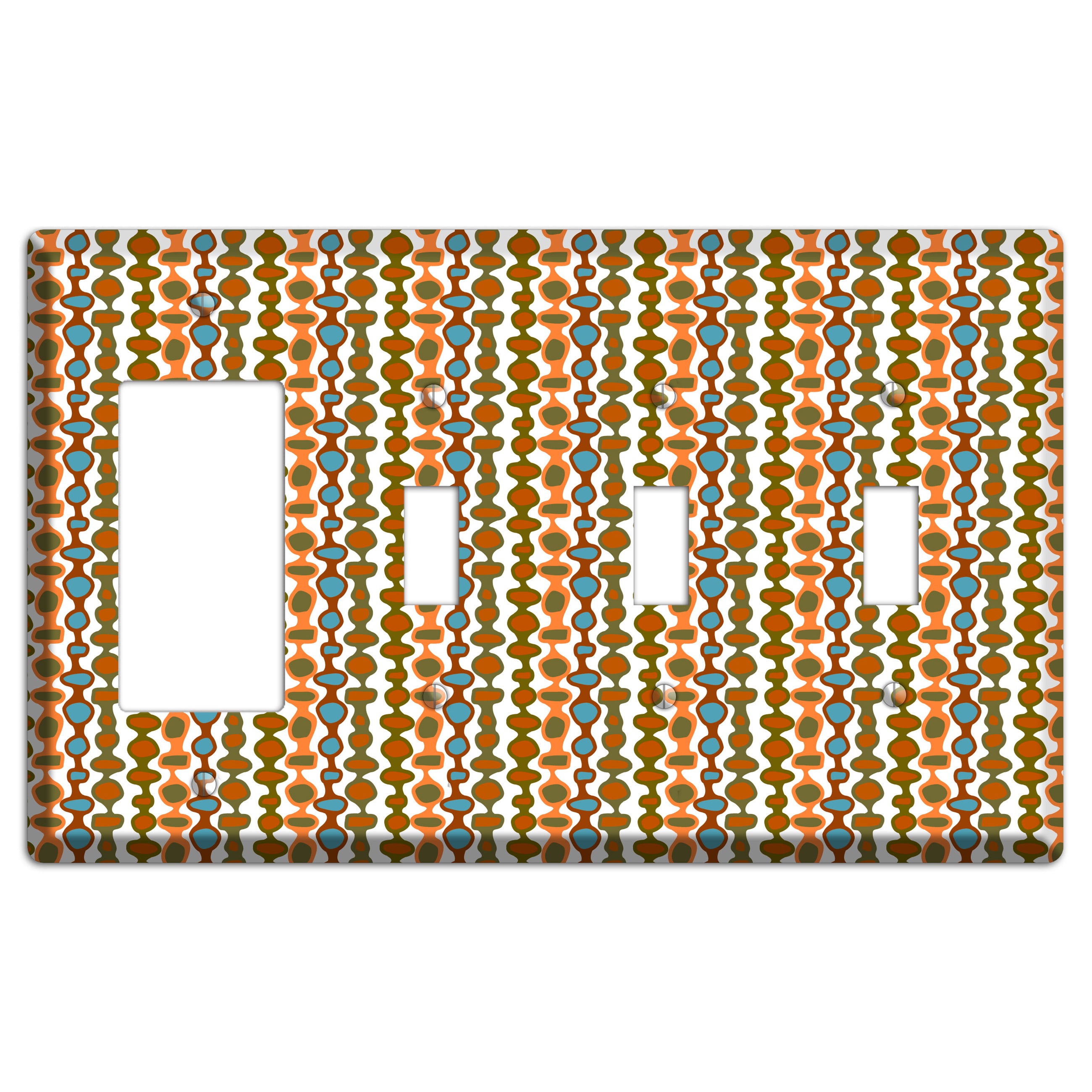 Multi Umber and Dusty Blue Bead and Reel Rocker / 3 Toggle Wallplate