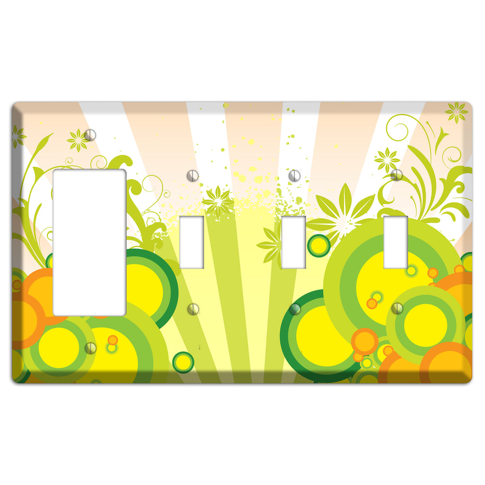 Green Yellow Orange Retro Sprig Rocker / 3 Toggle Wallplate