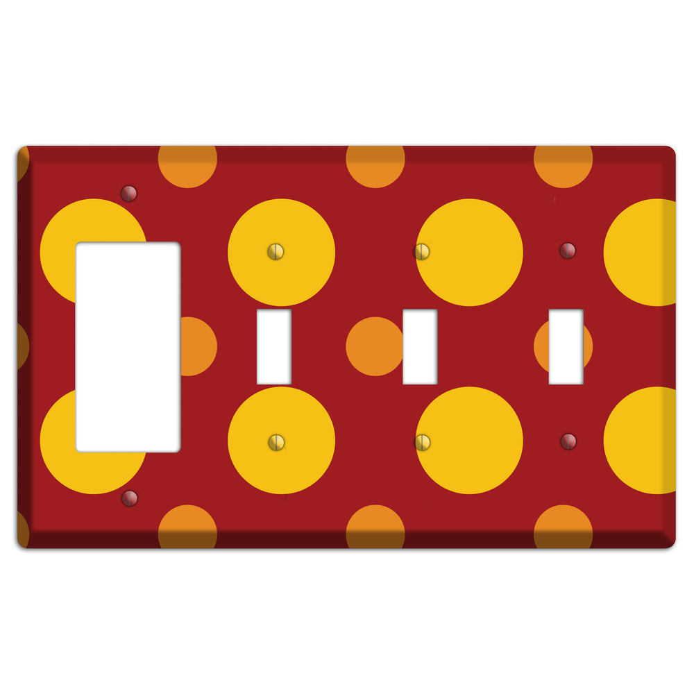 Red with Multi Orange Multi Medium Polka Dots Rocker / 3 Toggle Wallplate
