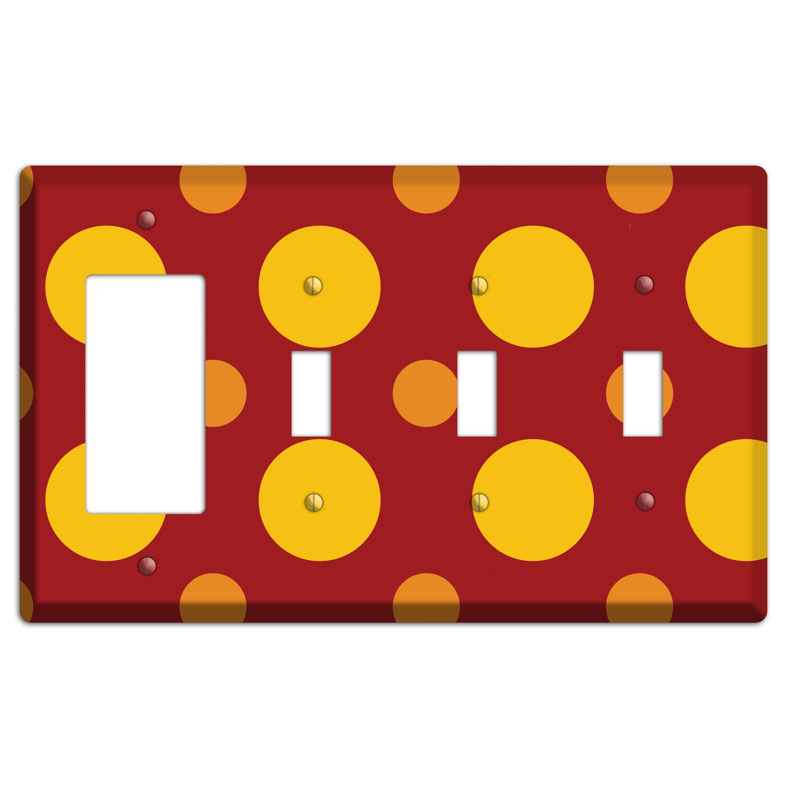 Red with Multi Orange Multi Medium Polka Dots Rocker / 3 Toggle Wallplate