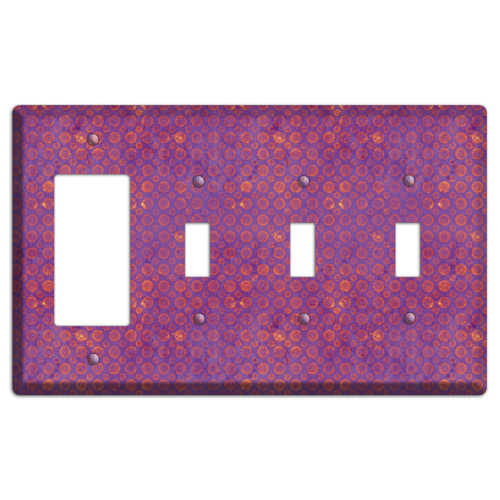 Purple and Pink Circles Rocker / 3 Toggle Wallplate