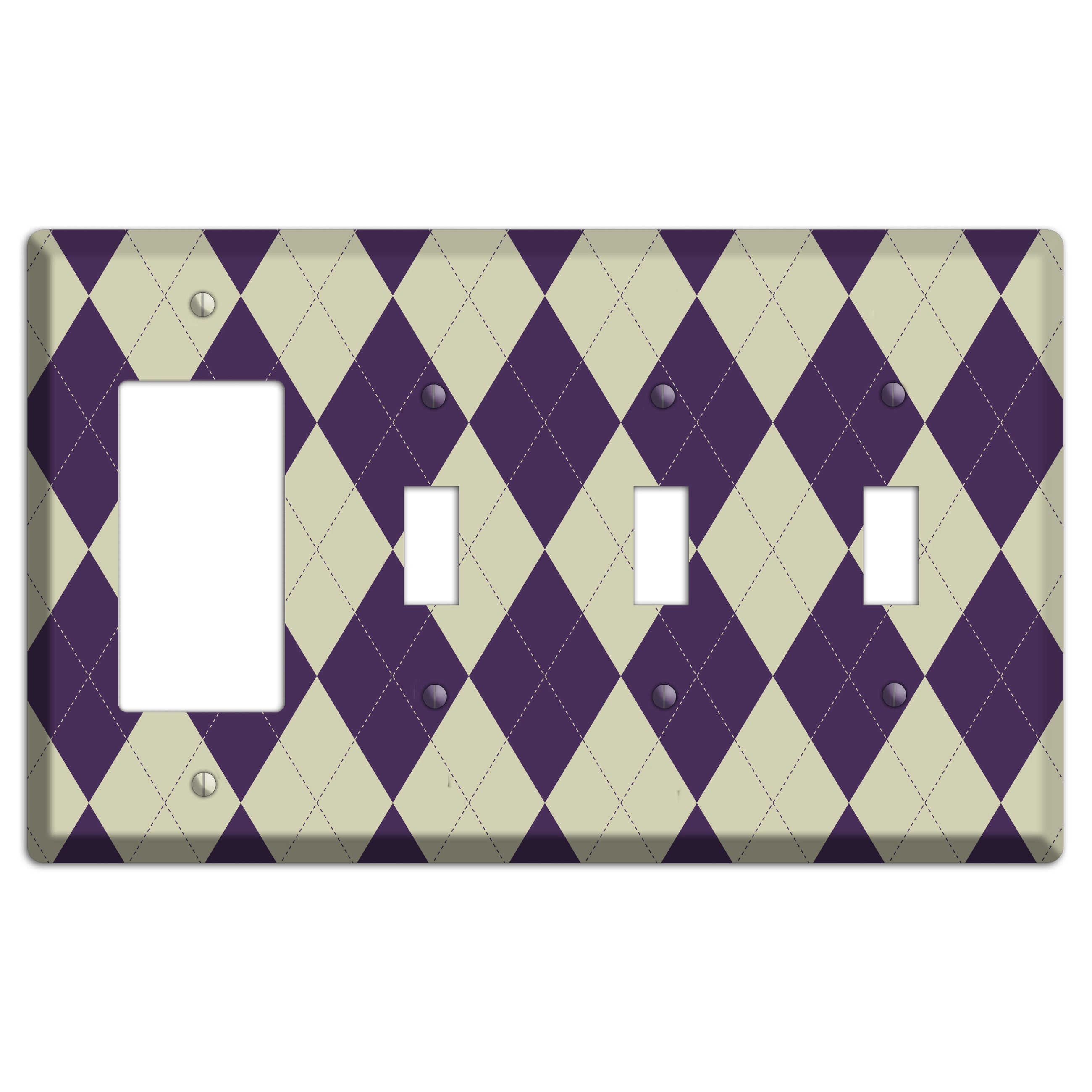 Purple and Tan Argyle Rocker / 3 Toggle Wallplate