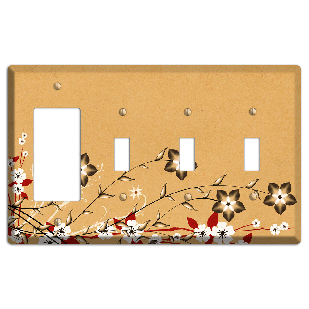 Delicate Red Flowers 2 Rocker / 3 Toggle Wallplate