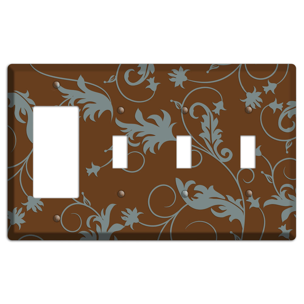 Brown and Grey Victorian Sprig Rocker / 3 Toggle Wallplate