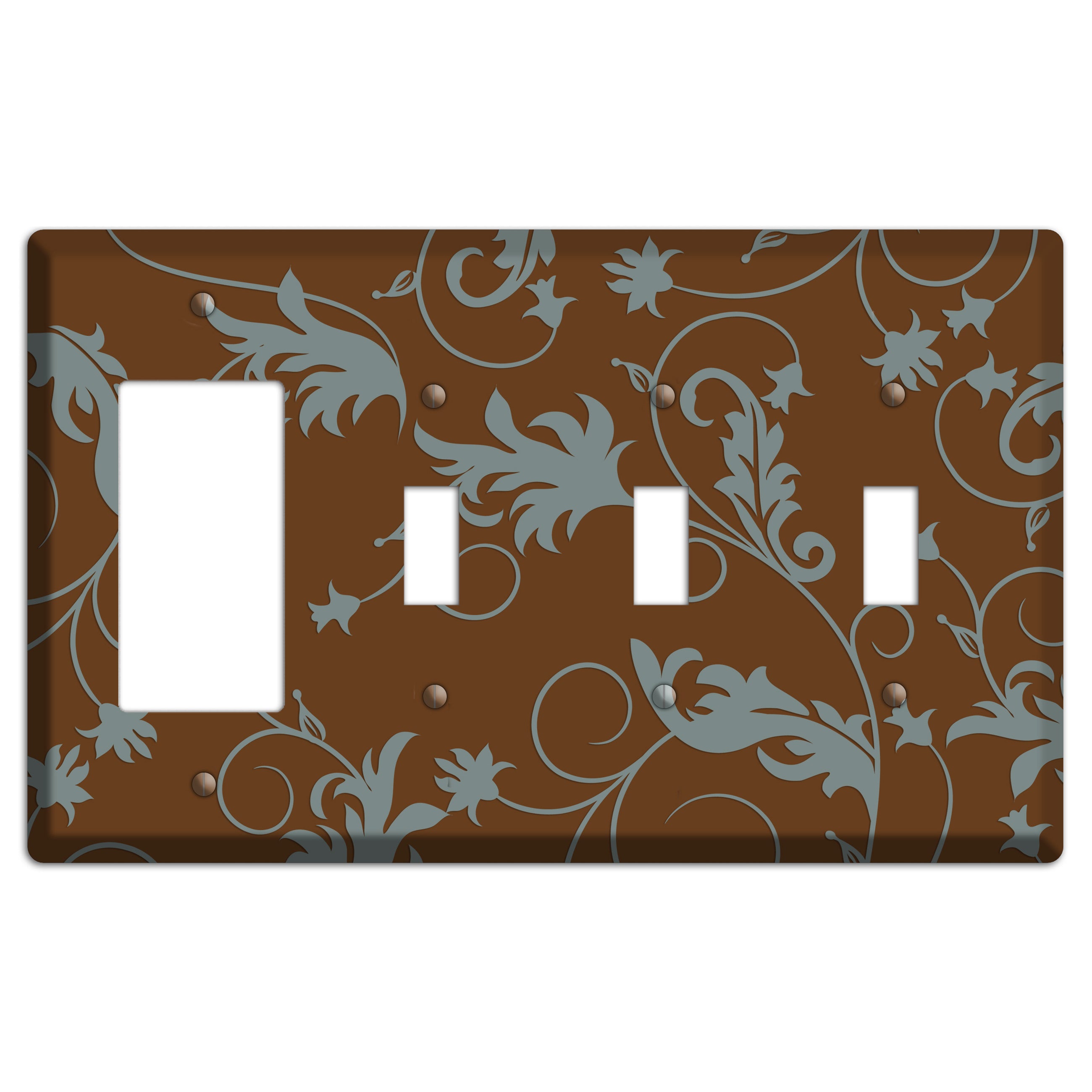 Brown and Grey Victorian Sprig Rocker / 3 Toggle Wallplate