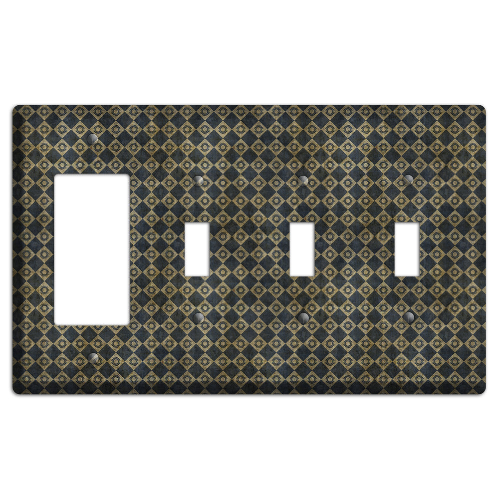 Black and Grey Diamond Circles Rocker / 3 Toggle Wallplate