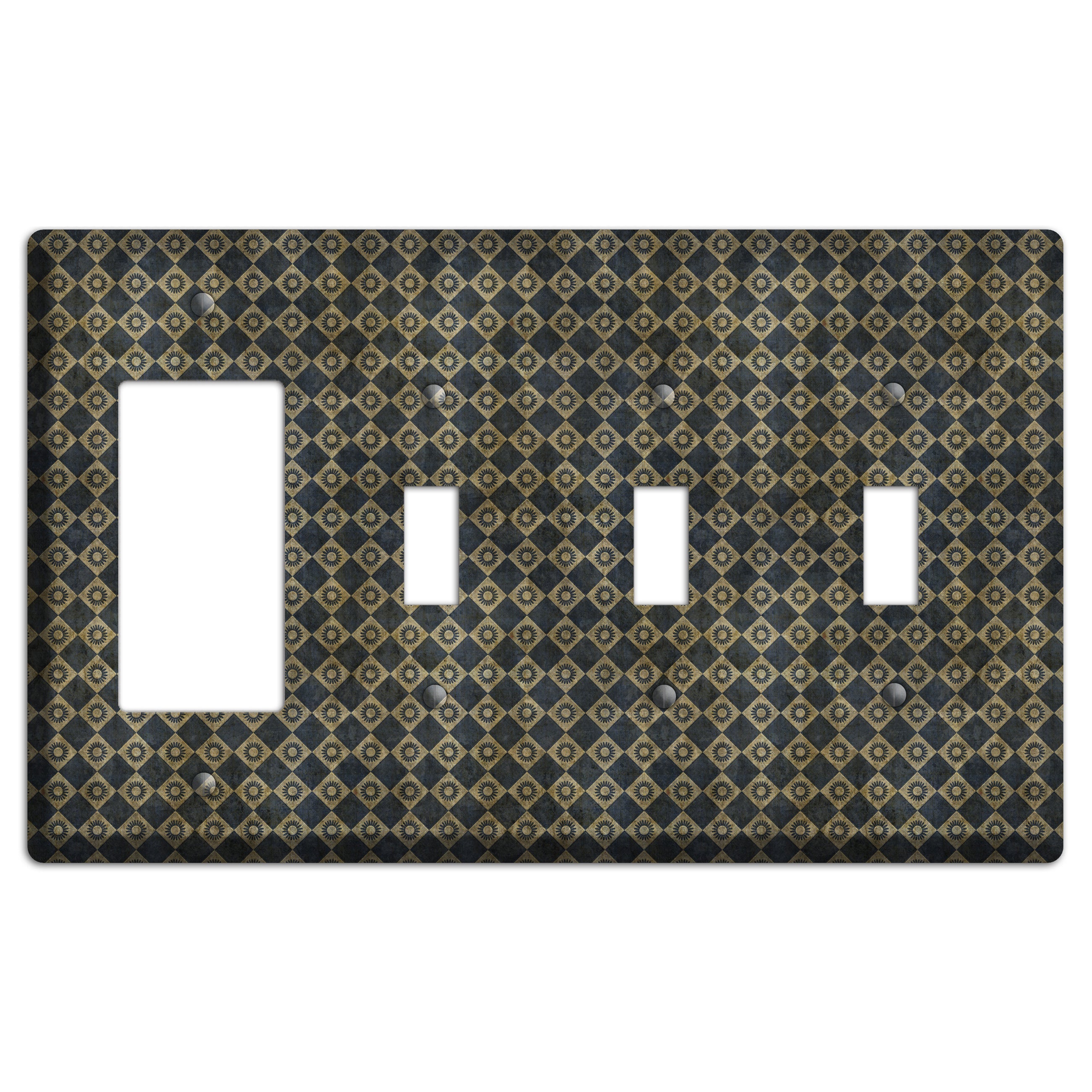 Black and Grey Diamond Circles Rocker / 3 Toggle Wallplate