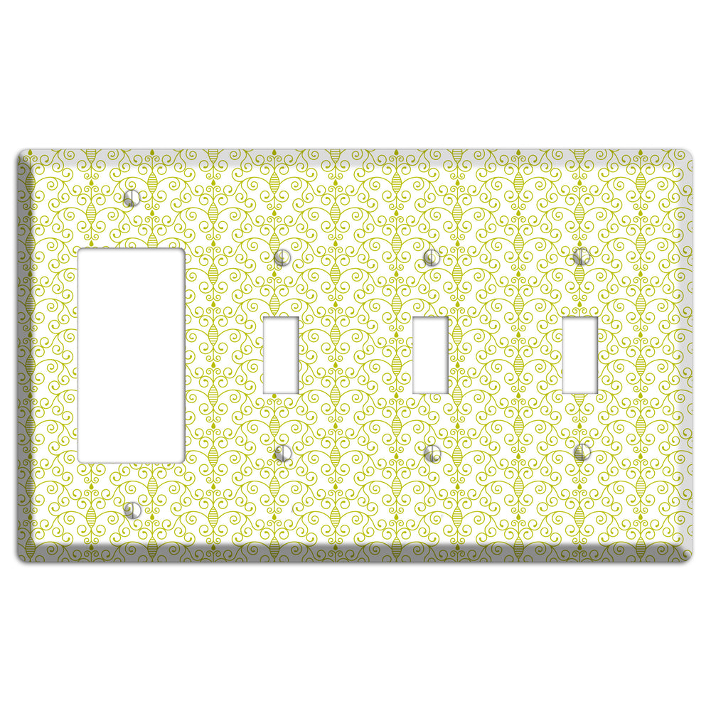 Olive Toile Half Drop Rocker / 3 Toggle Wallplate