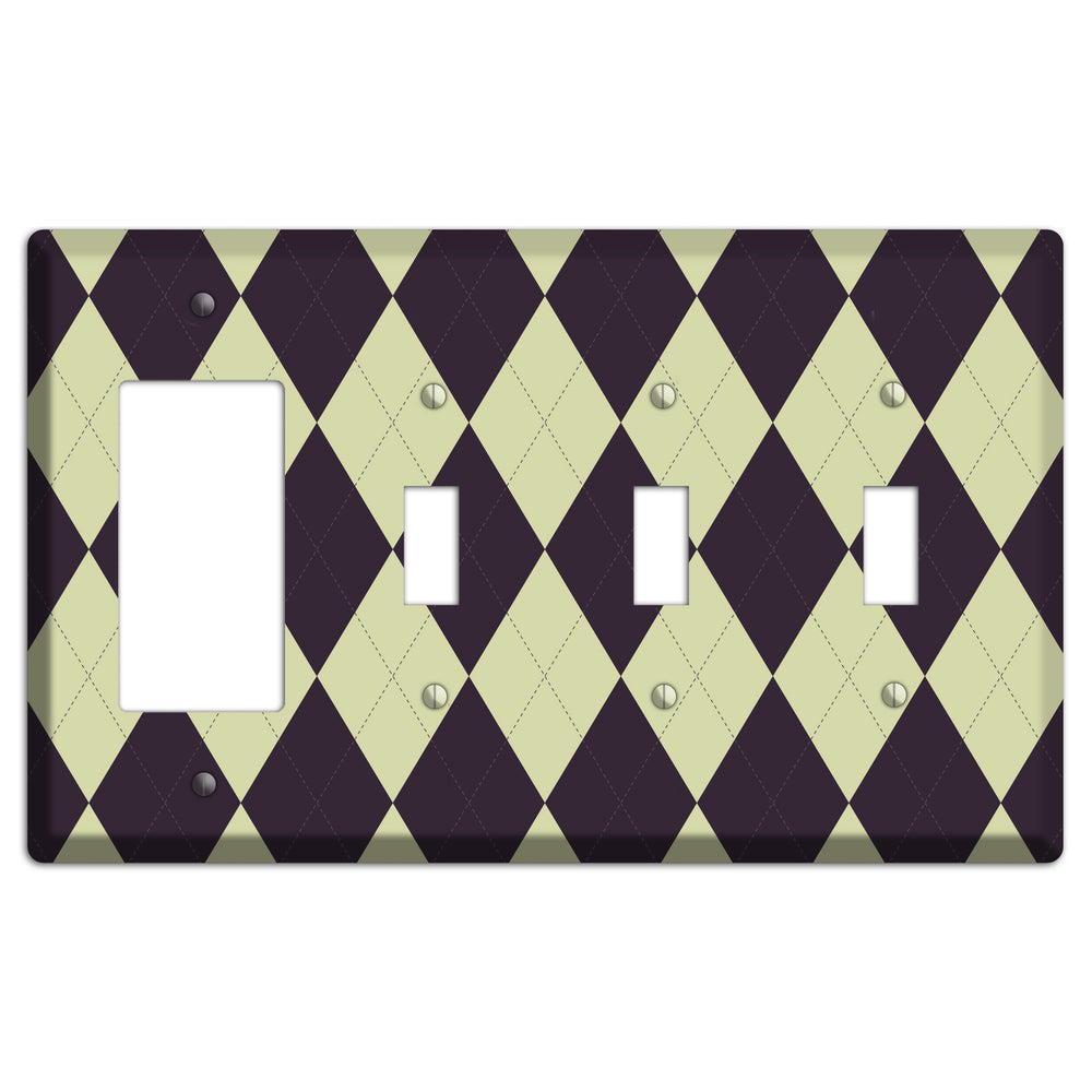 Beige Argyle Rocker / 3 Toggle Wallplate