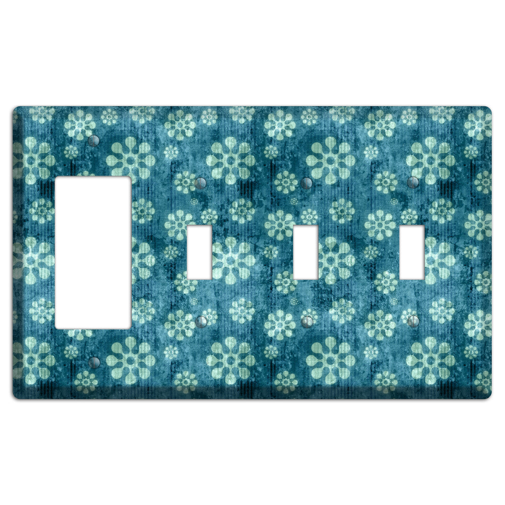 Turquoise Grunge Floral Rocker / 3 Toggle Wallplate