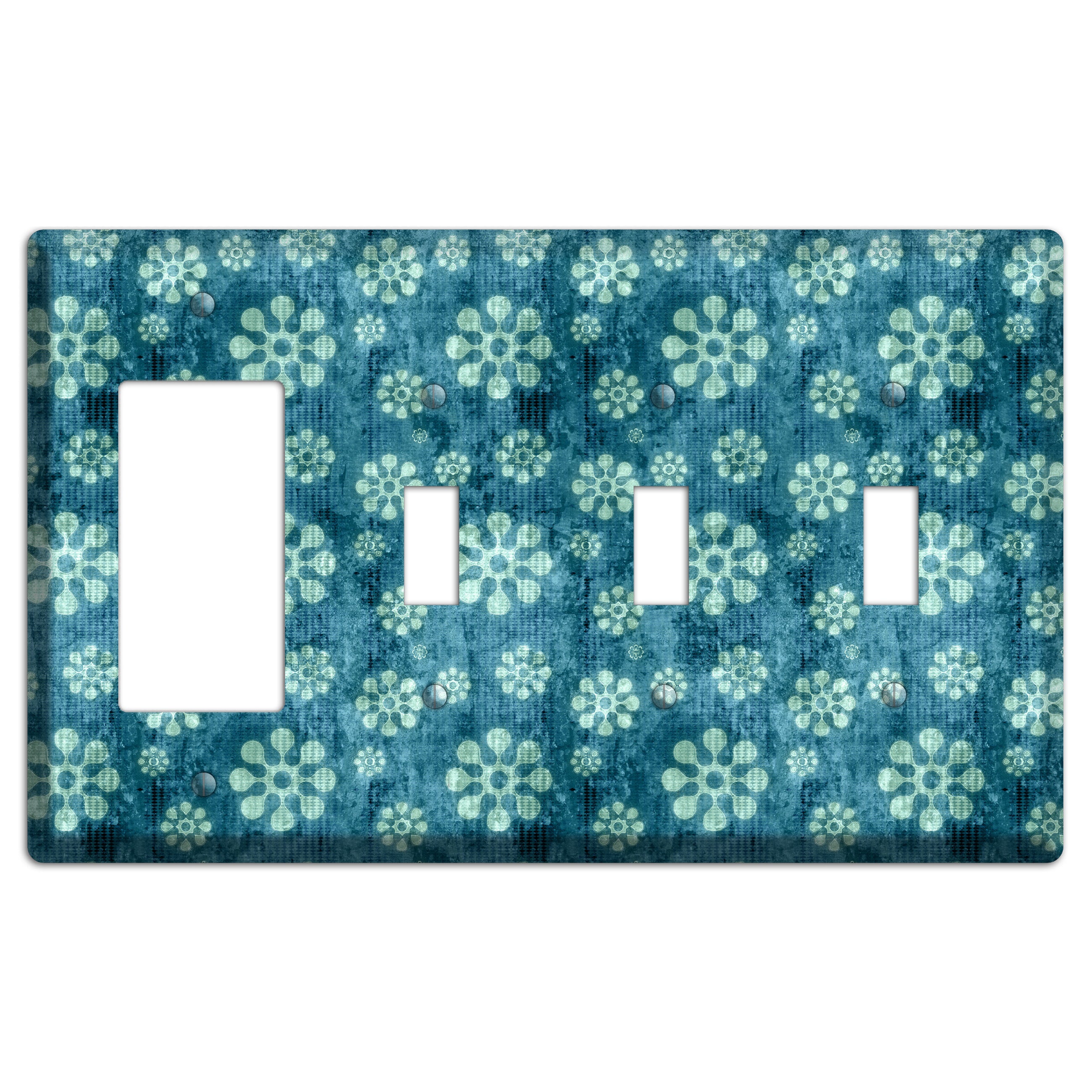 Turquoise Grunge Floral Rocker / 3 Toggle Wallplate
