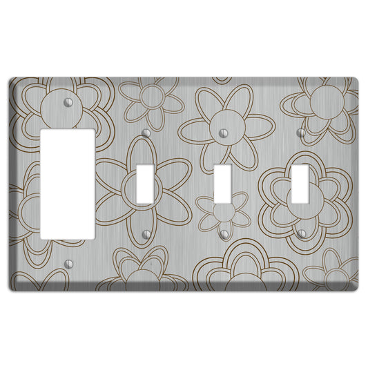 Retro Floral Contour  Stainless Rocker / 3 Toggle Wallplate
