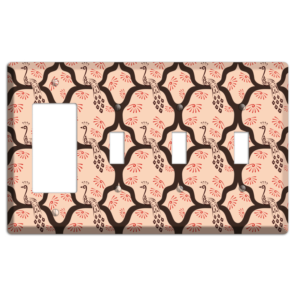 Light Quatrefoil Peacock Rocker / 3 Toggle Wallplate