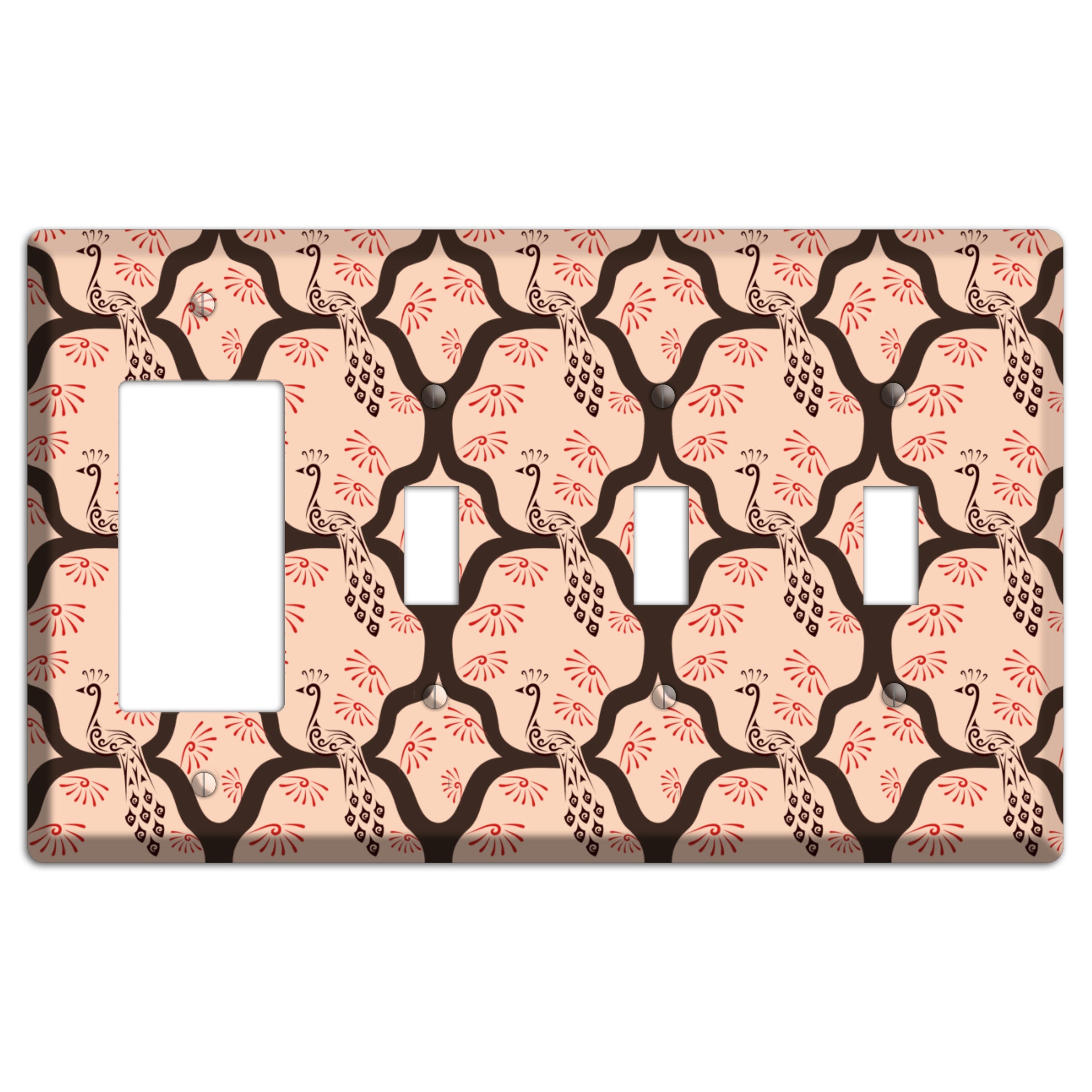 Light Quatrefoil Peacock Rocker / 3 Toggle Wallplate