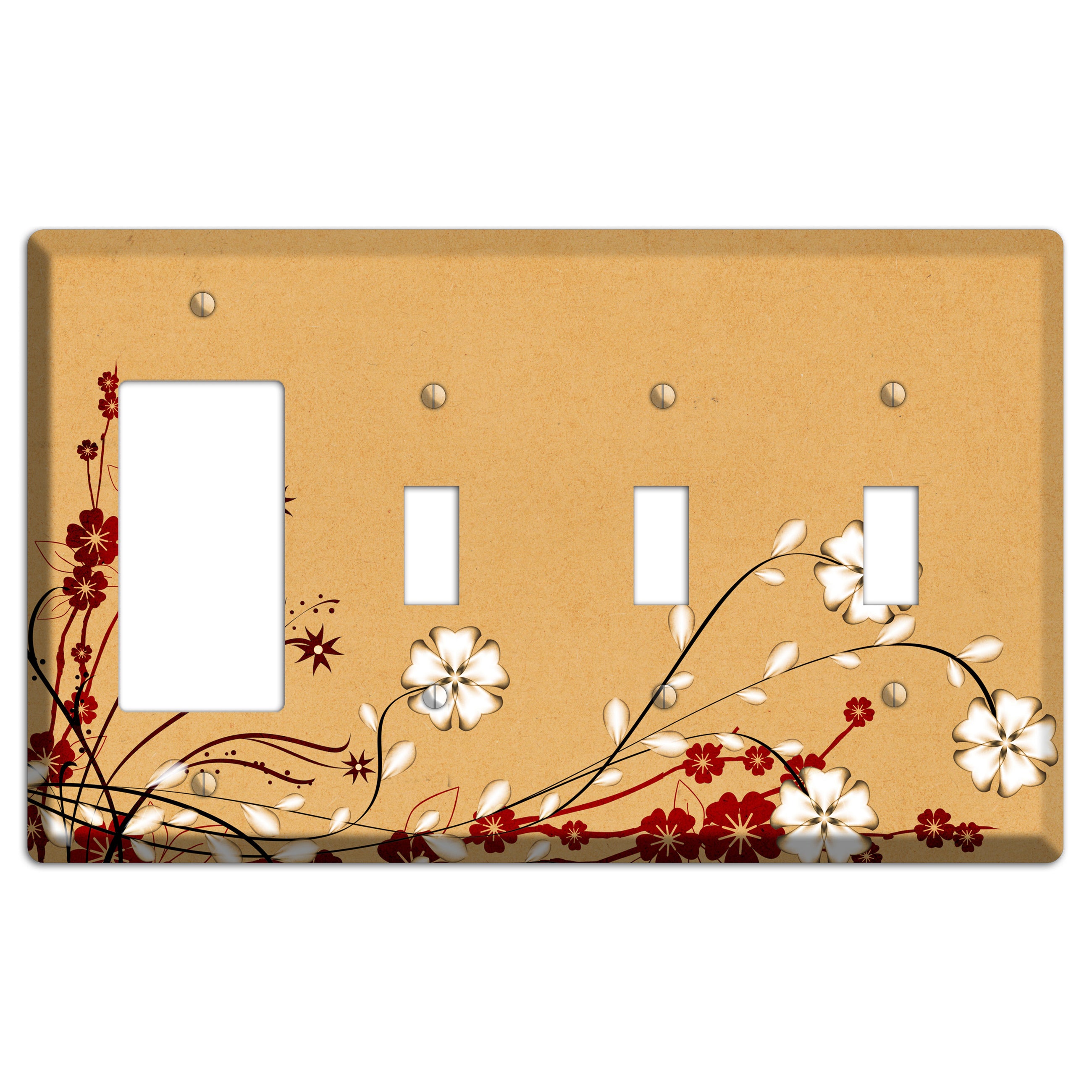 Delicate Red Flowers Rocker / 3 Toggle Wallplate