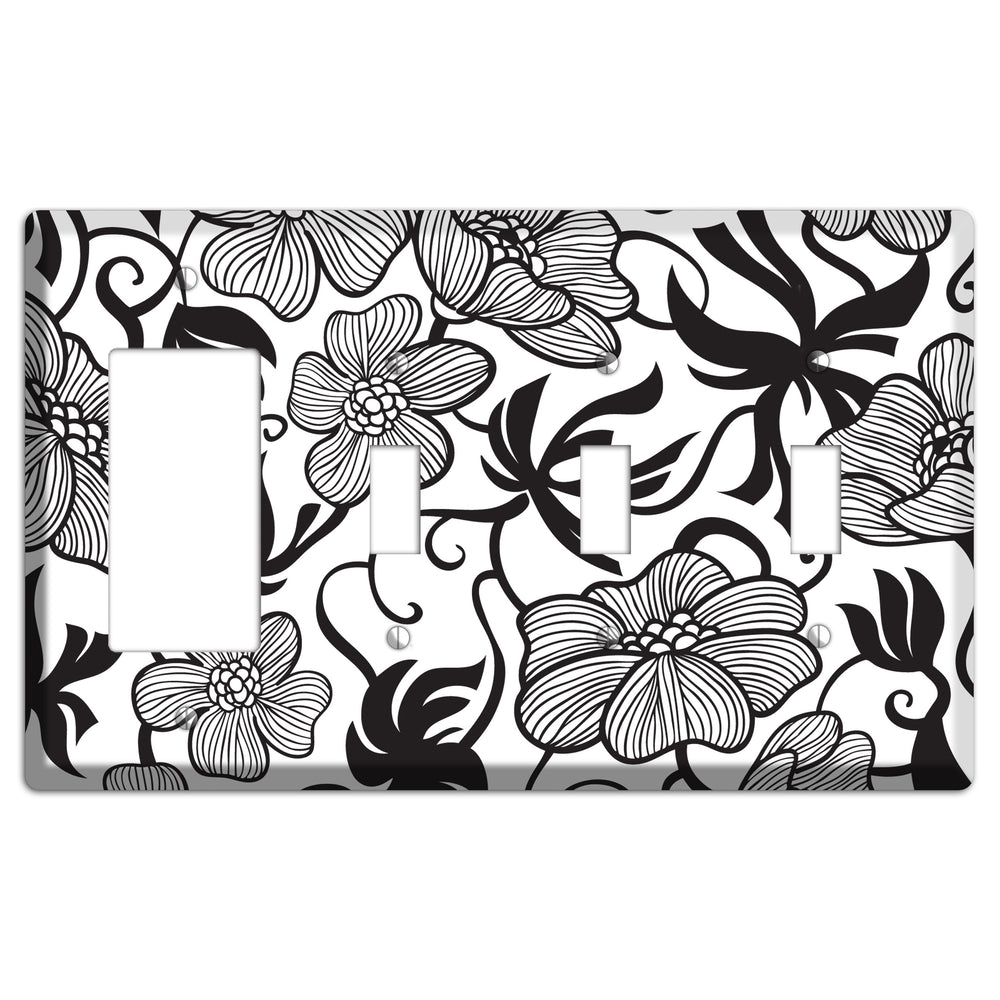 White with Black Tropical Rocker / 3 Toggle Wallplate