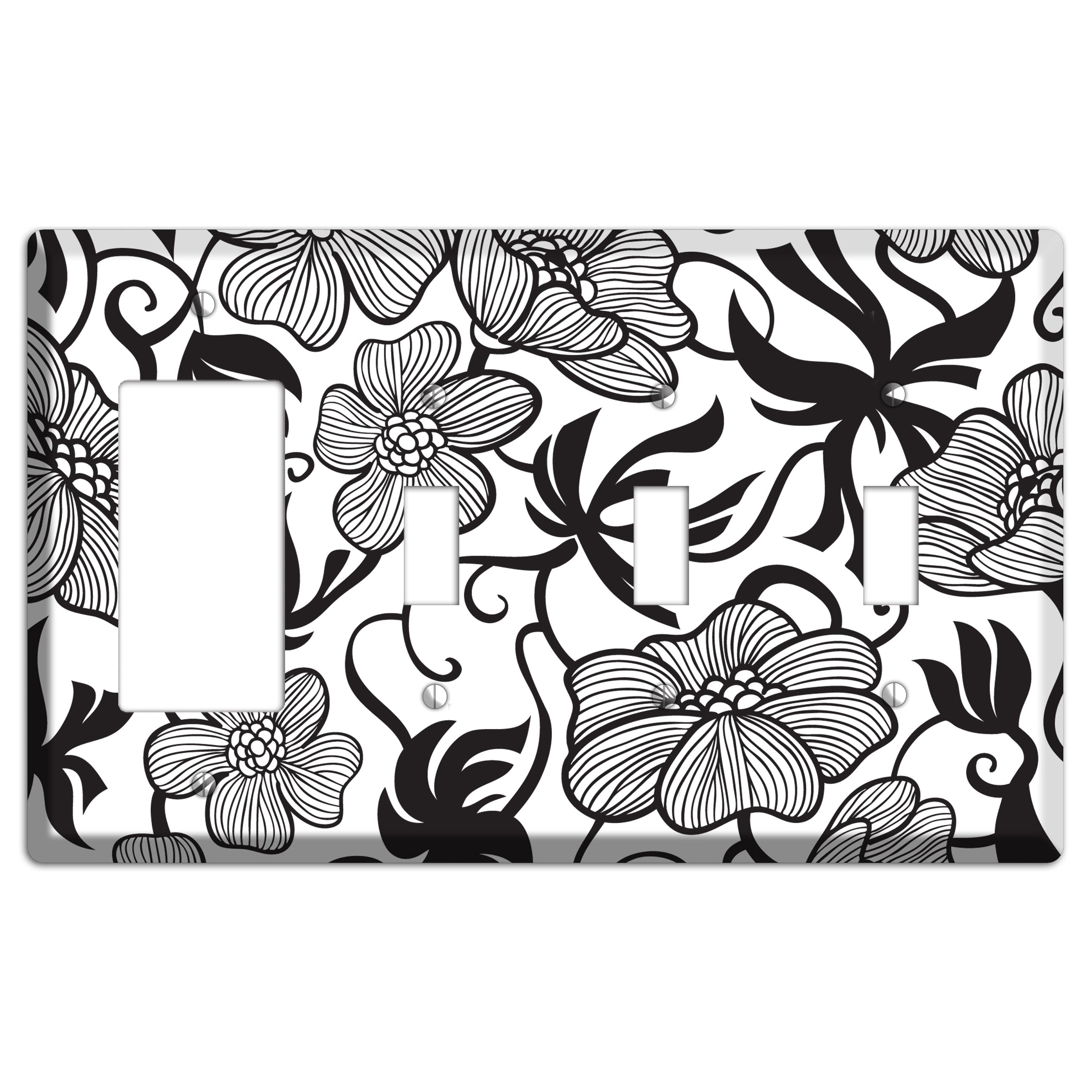 White with Black Tropical Rocker / 3 Toggle Wallplate