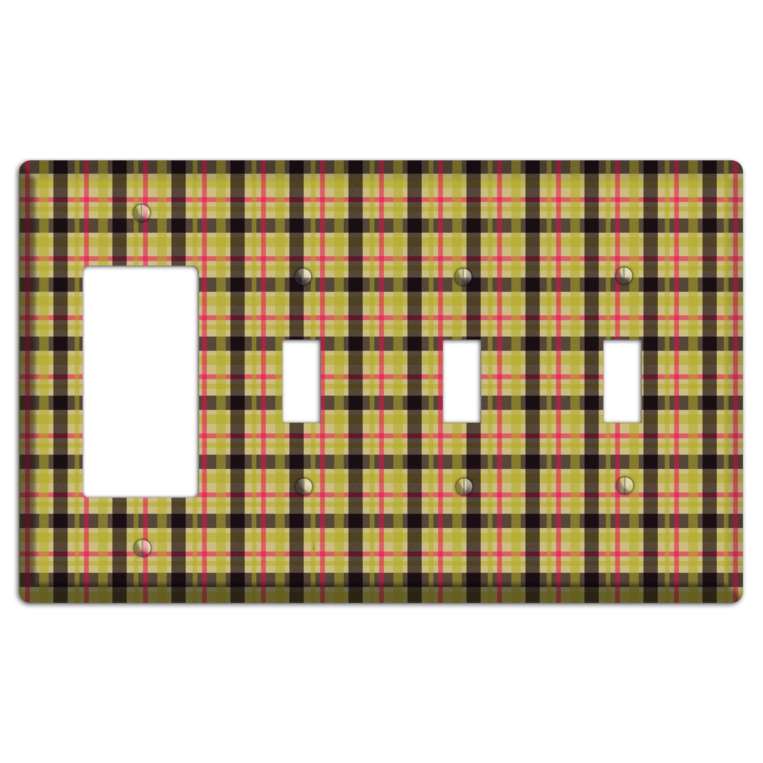 Yellow Black Red Plaid Rocker / 3 Toggle Wallplate