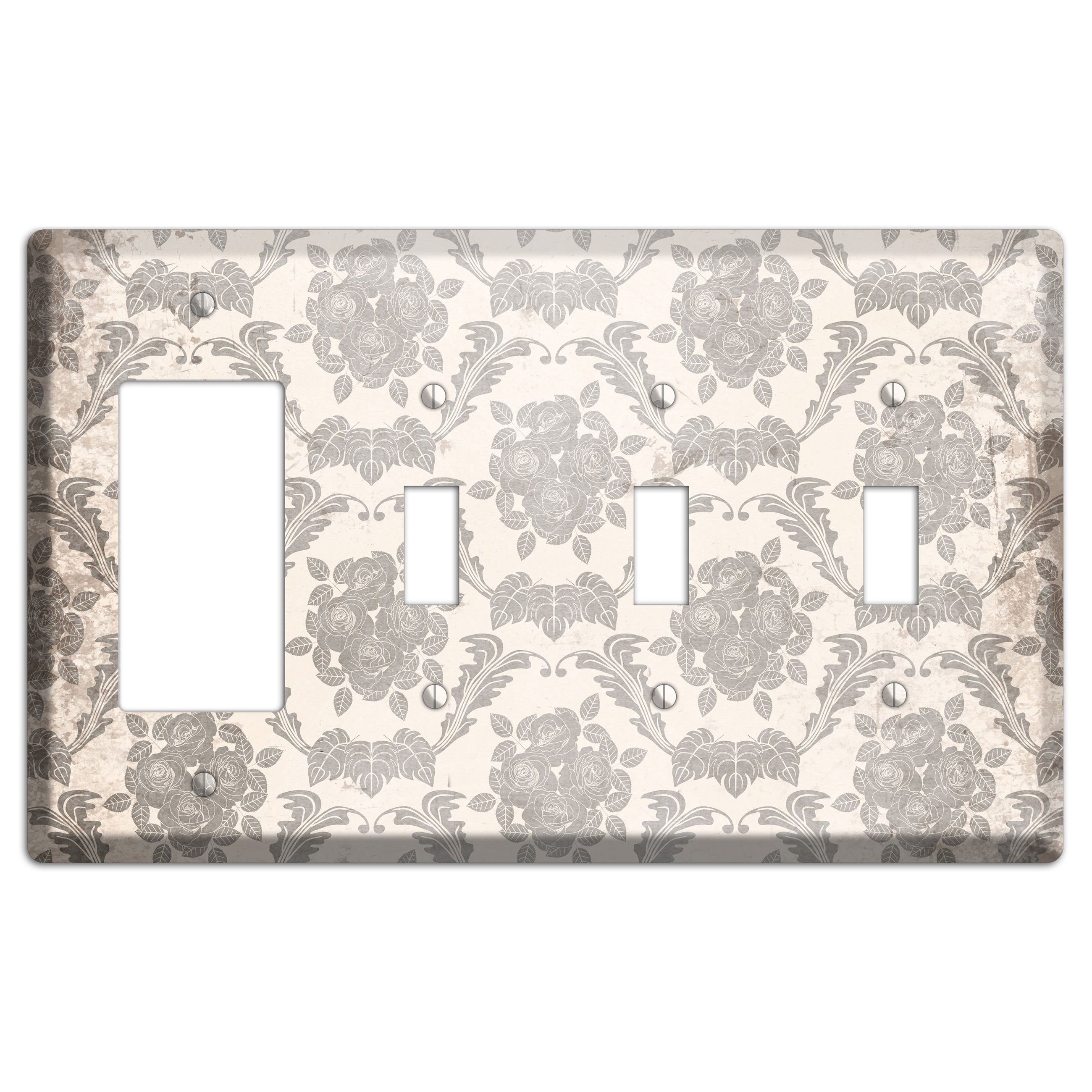 Pearl Bush Vintage Rose Damask Rocker / 3 Toggle Wallplate
