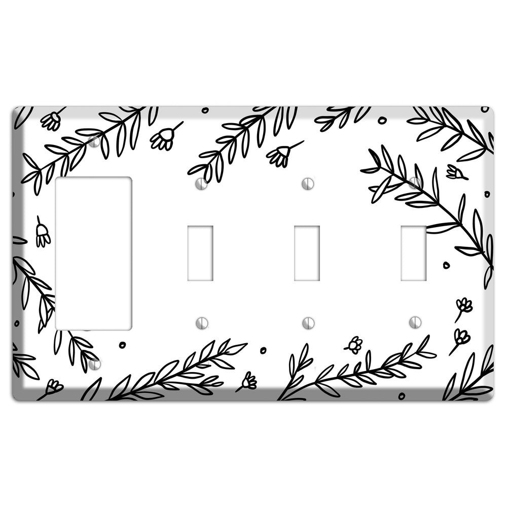 Hand-Drawn Floral 37 Rocker / 3 Toggle Wallplate