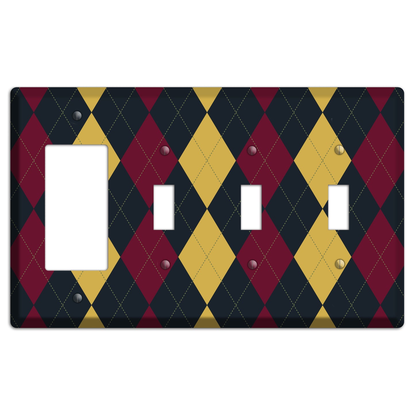 Deep Red and Yellow Argyle Rocker / 3 Toggle Wallplate