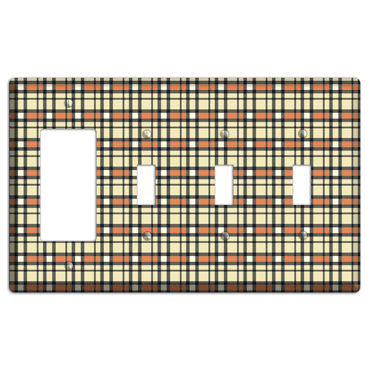 Beige and Brown Plaid Rocker / 3 Toggle Wallplate
