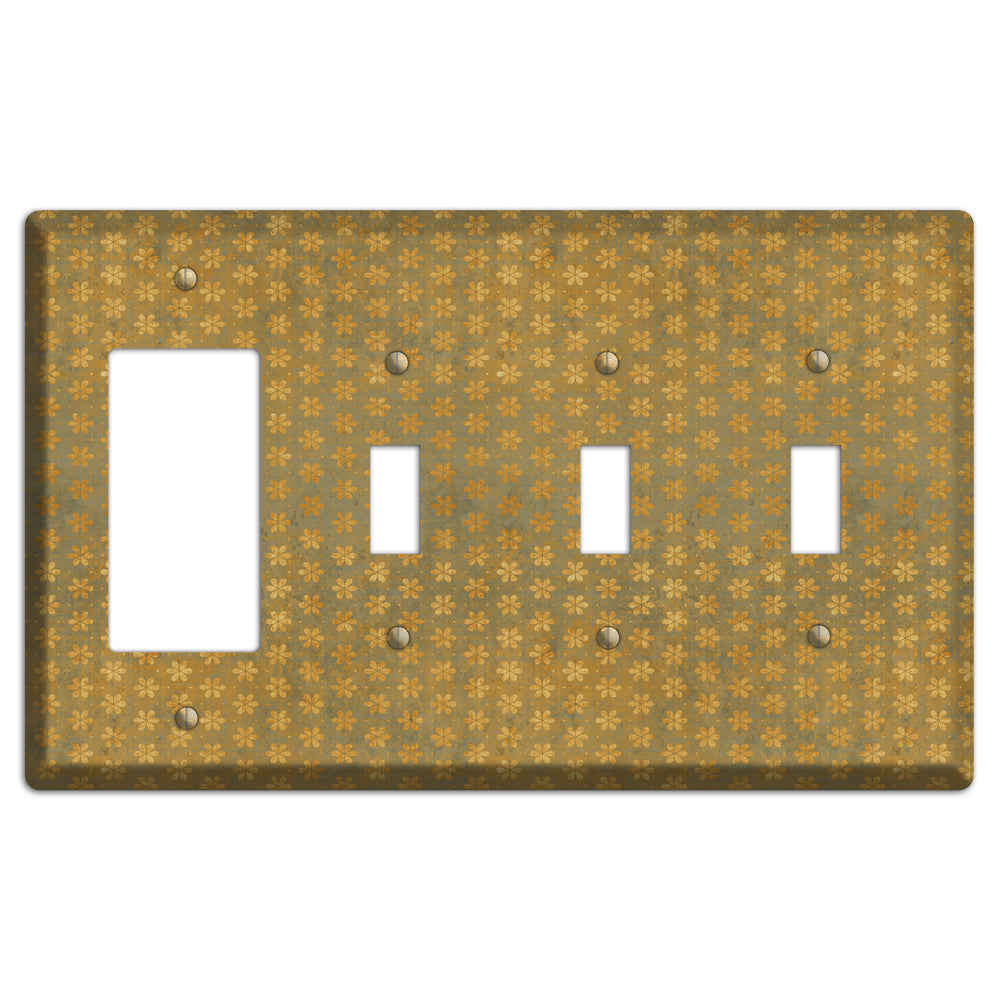 Olive Grunge Floral Contour Rocker / 3 Toggle Wallplate
