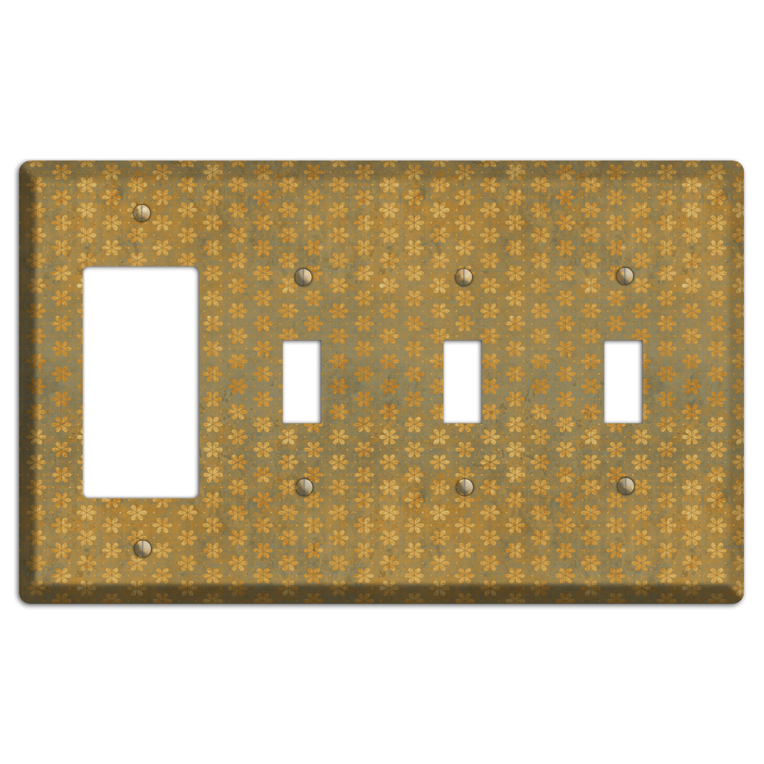 Olive Grunge Floral Contour Rocker / 3 Toggle Wallplate