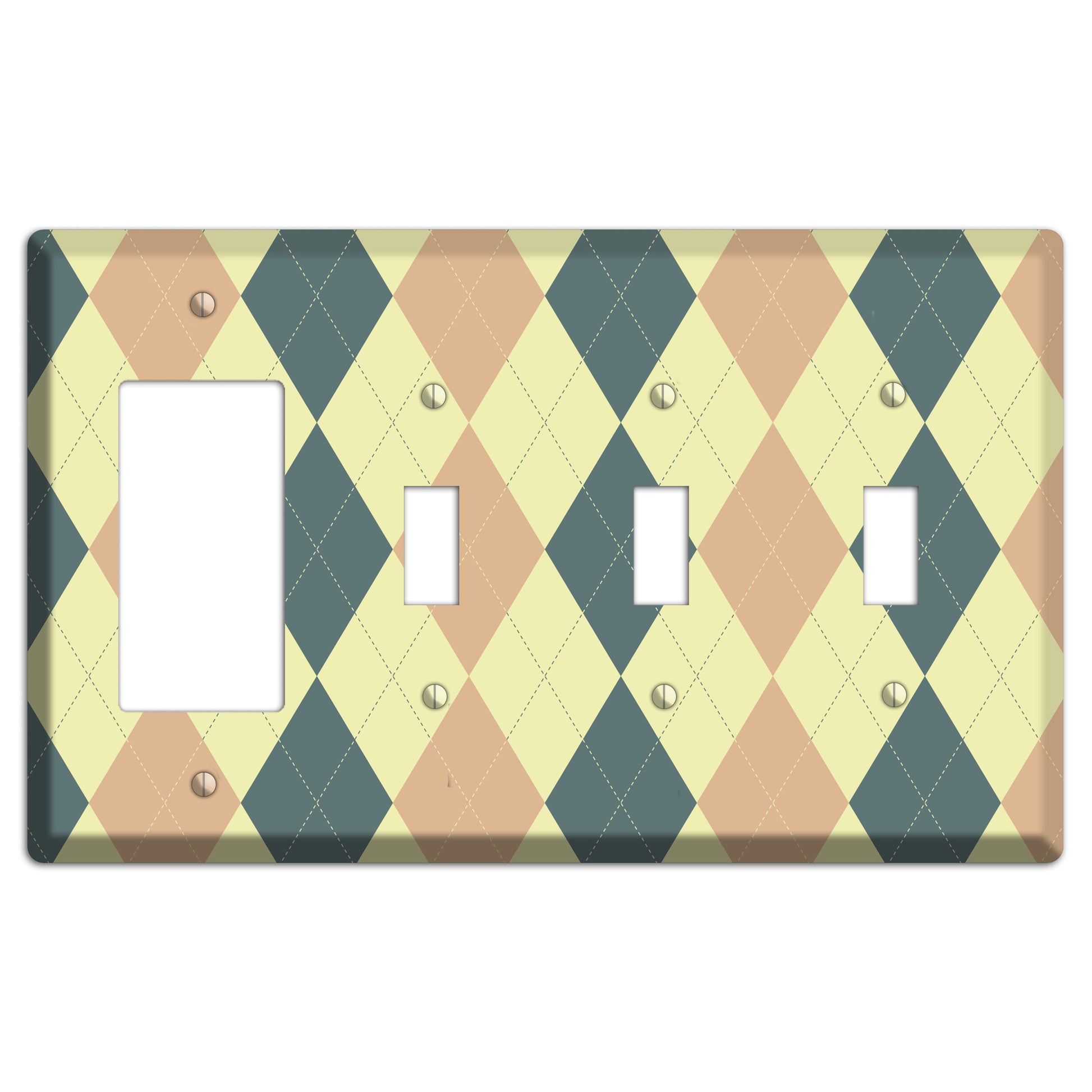 Yellow and Beige Argyle Rocker / 3 Toggle Wallplate