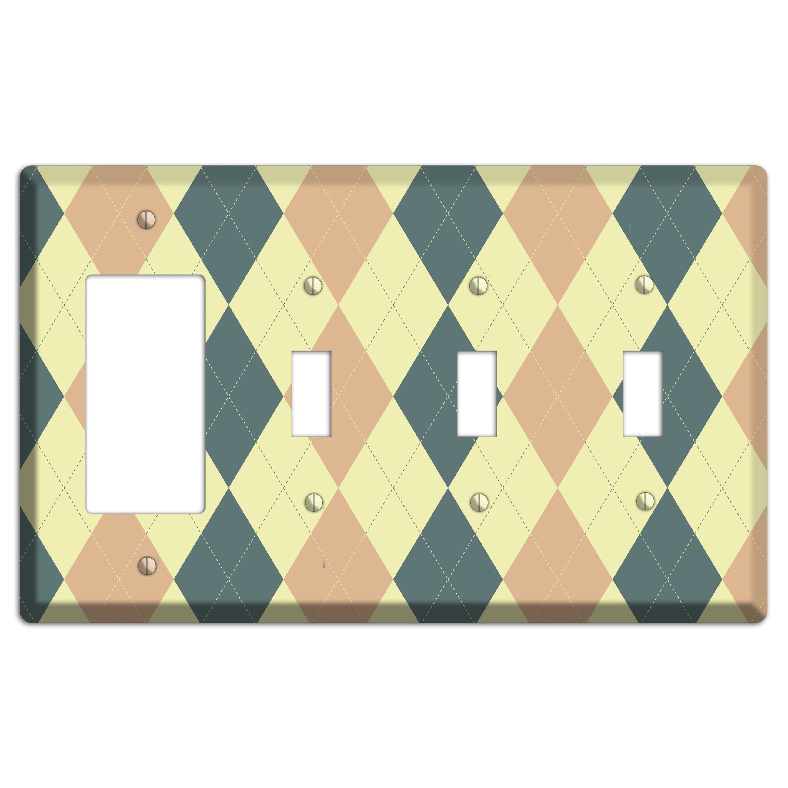 Yellow and Beige Argyle Rocker / 3 Toggle Wallplate