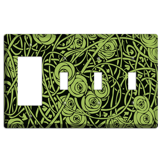 Green Deco Floral Rocker / 3 Toggle Wallplate