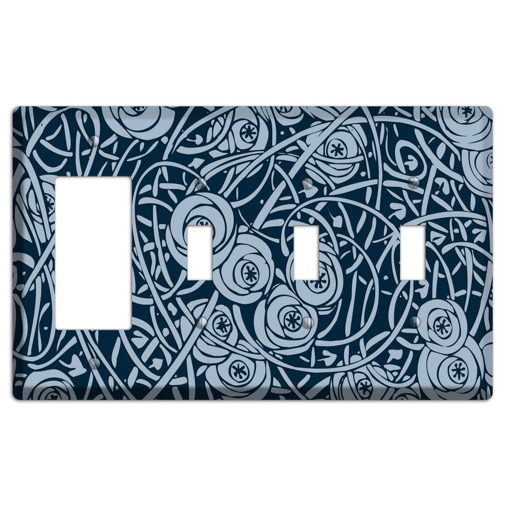 Navy Abstract Floral Rocker / 3 Toggle Wallplate