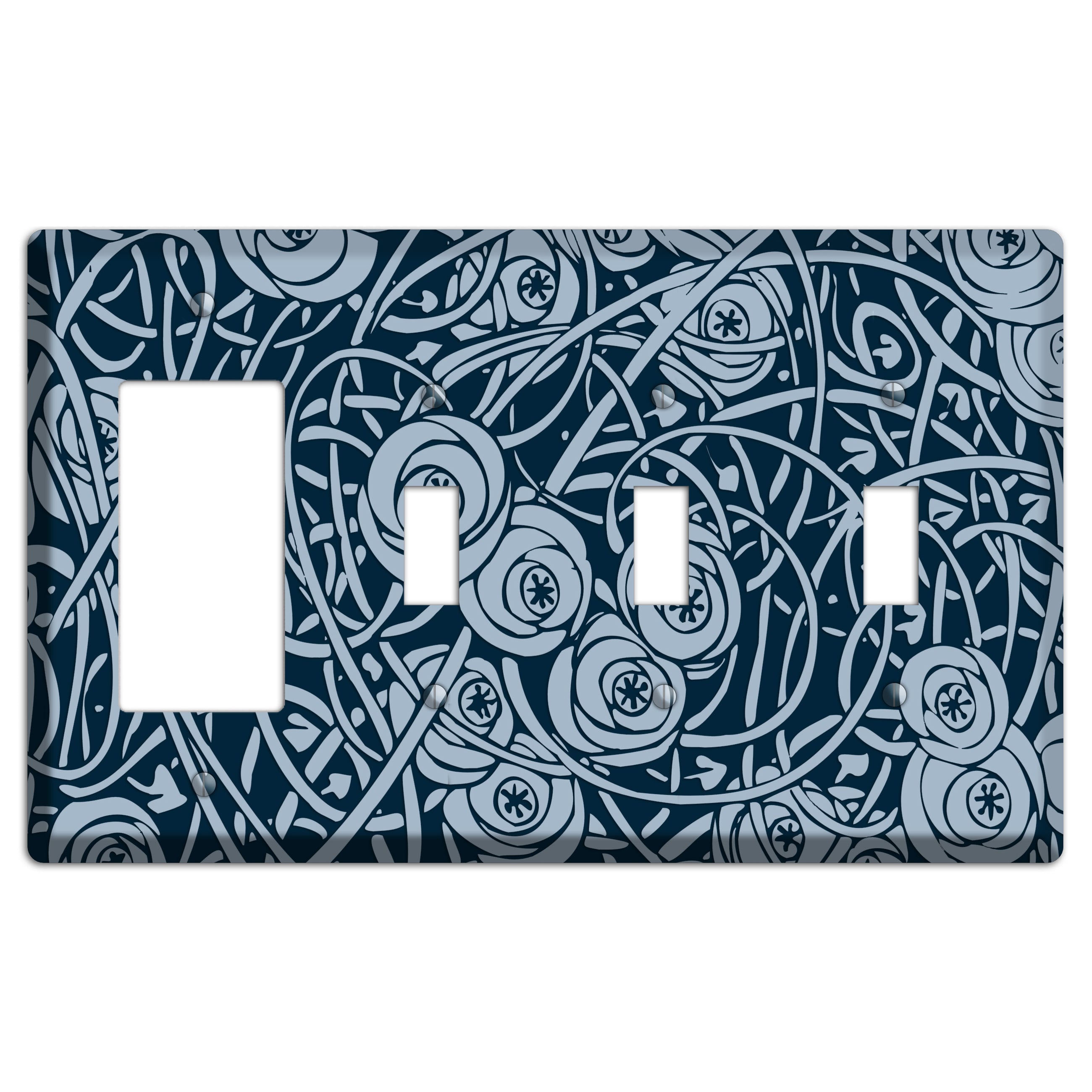 Navy Abstract Floral Rocker / 3 Toggle Wallplate
