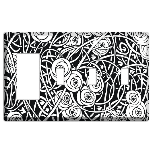 Black and White Deco Floral Rocker / 3 Toggle Wallplate