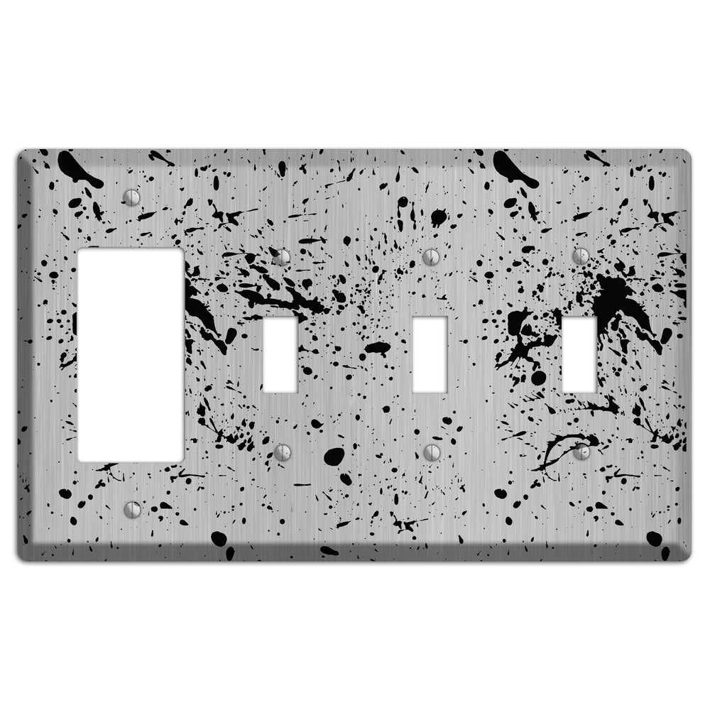 Ink Splash 4 Stainless Steel Rocker / 3 Toggle Wallplate