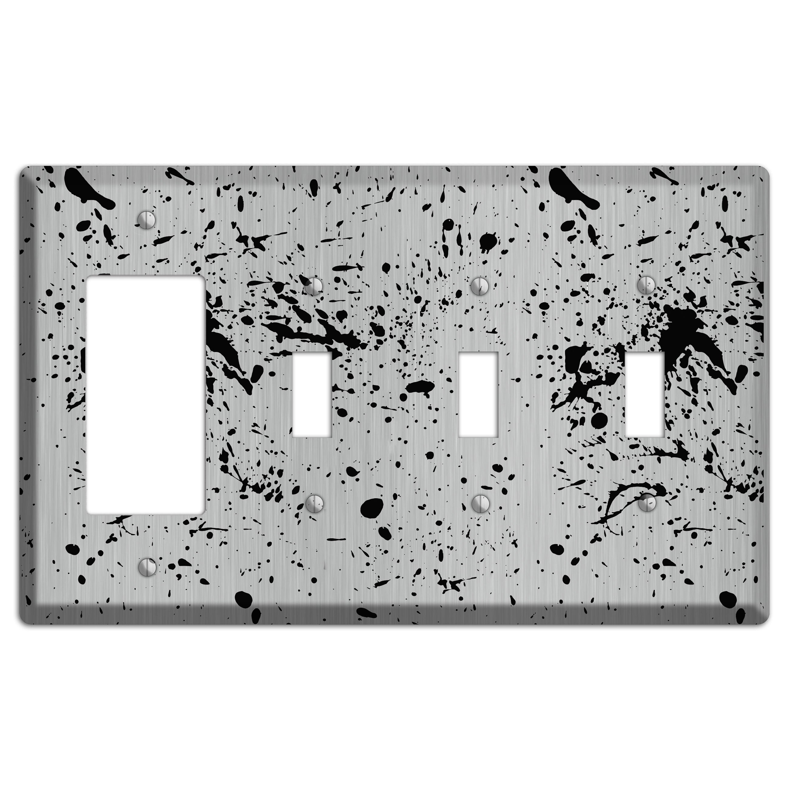 Ink Splash 4 Stainless Rocker / 3 Toggle Wallplate