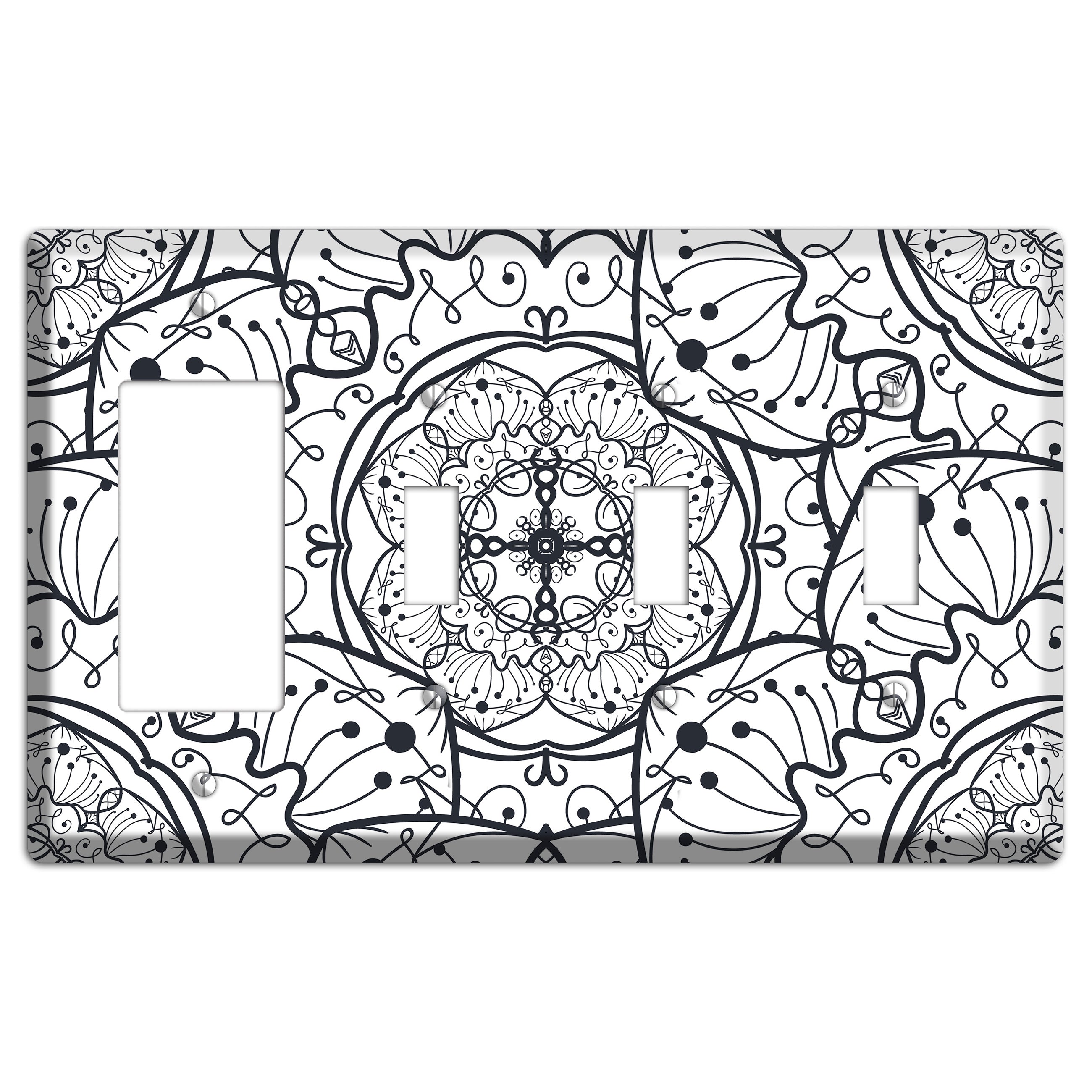 Mandala Black and White Style M Cover Plates Rocker / 3 Toggle Wallplate