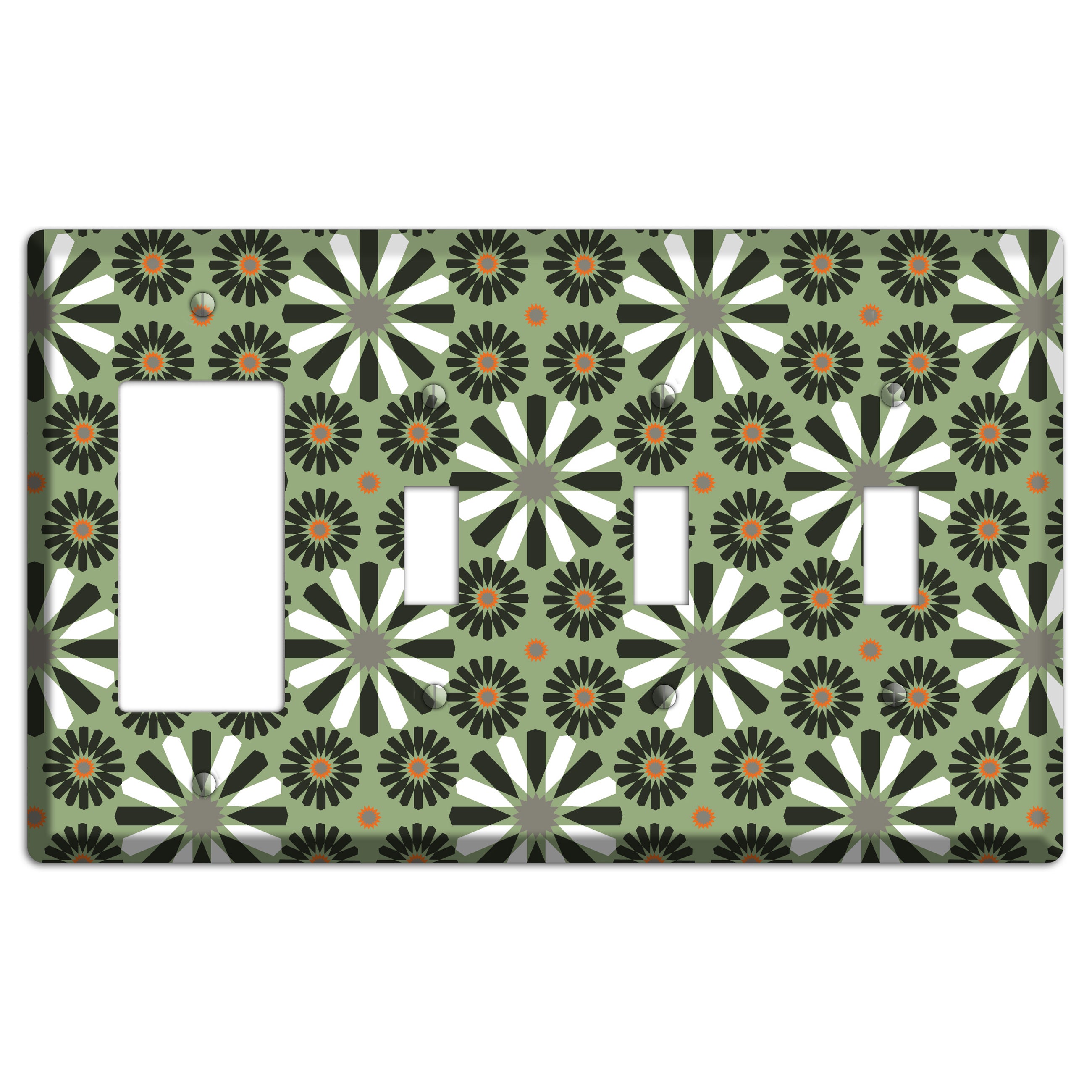 Olive with Scandinavian Floral Rocker / 3 Toggle Wallplate