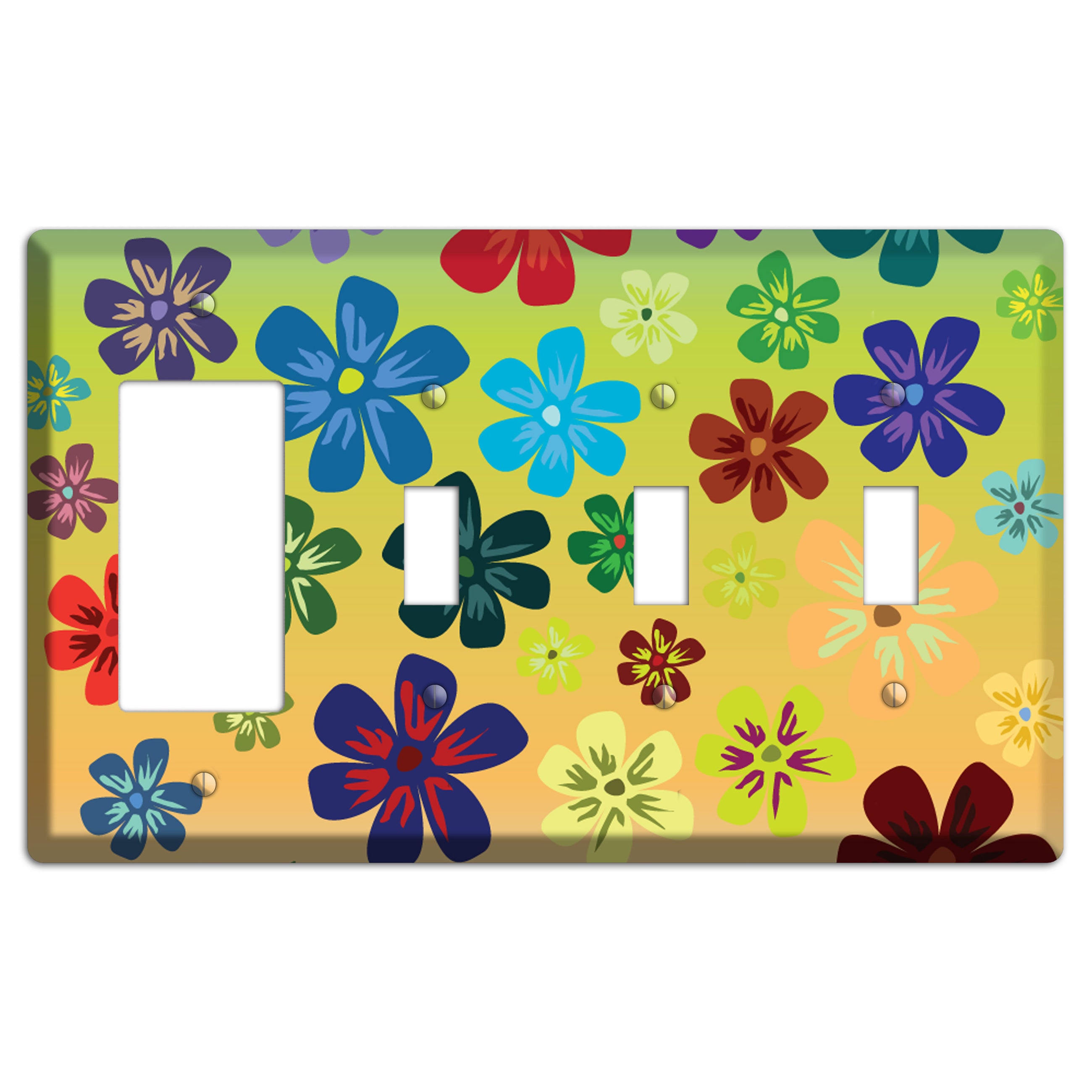 Black Flowers Rocker / 3 Toggle Wallplate