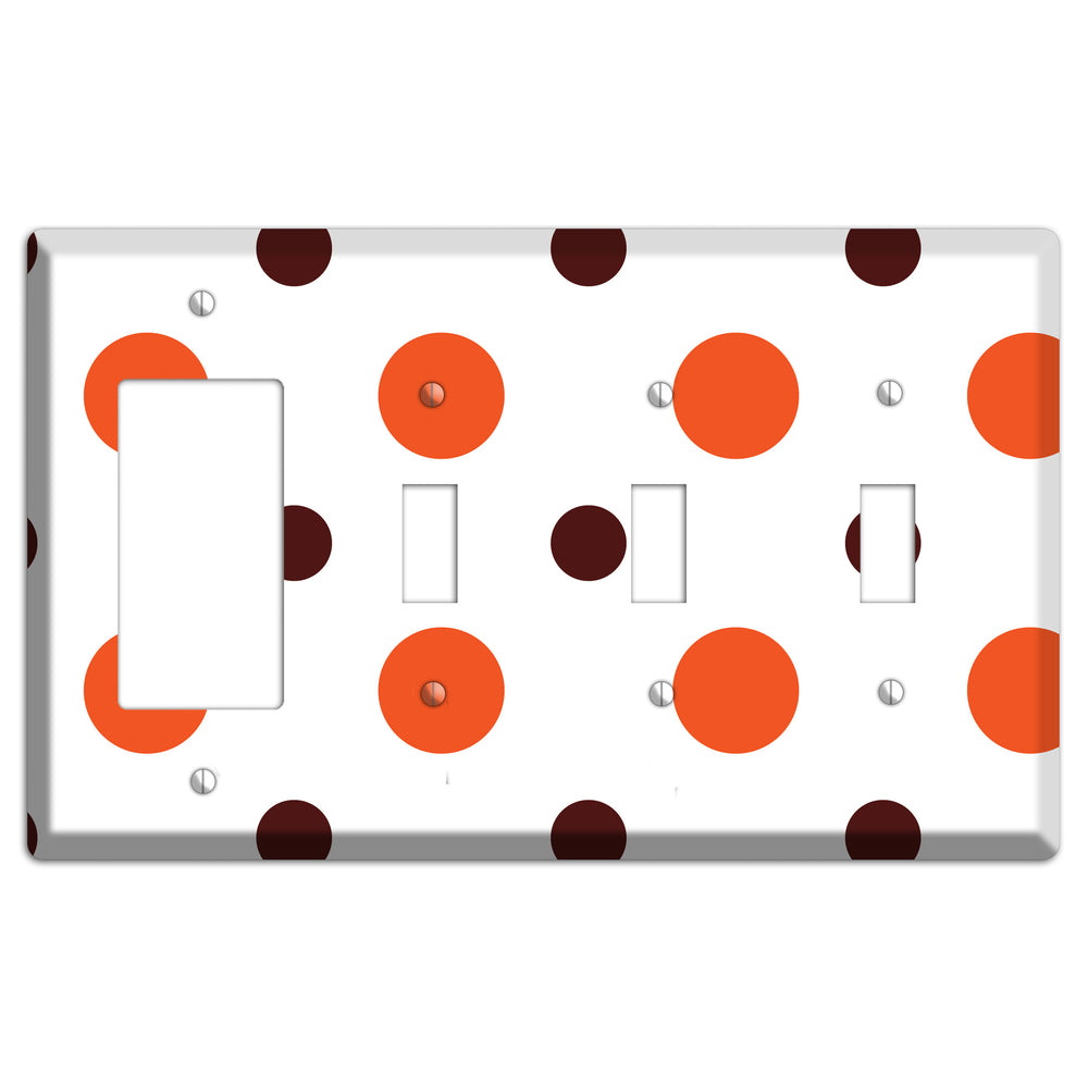 Coral and Brown Multi Medium Polka Dots Rocker / 3 Toggle Wallplate