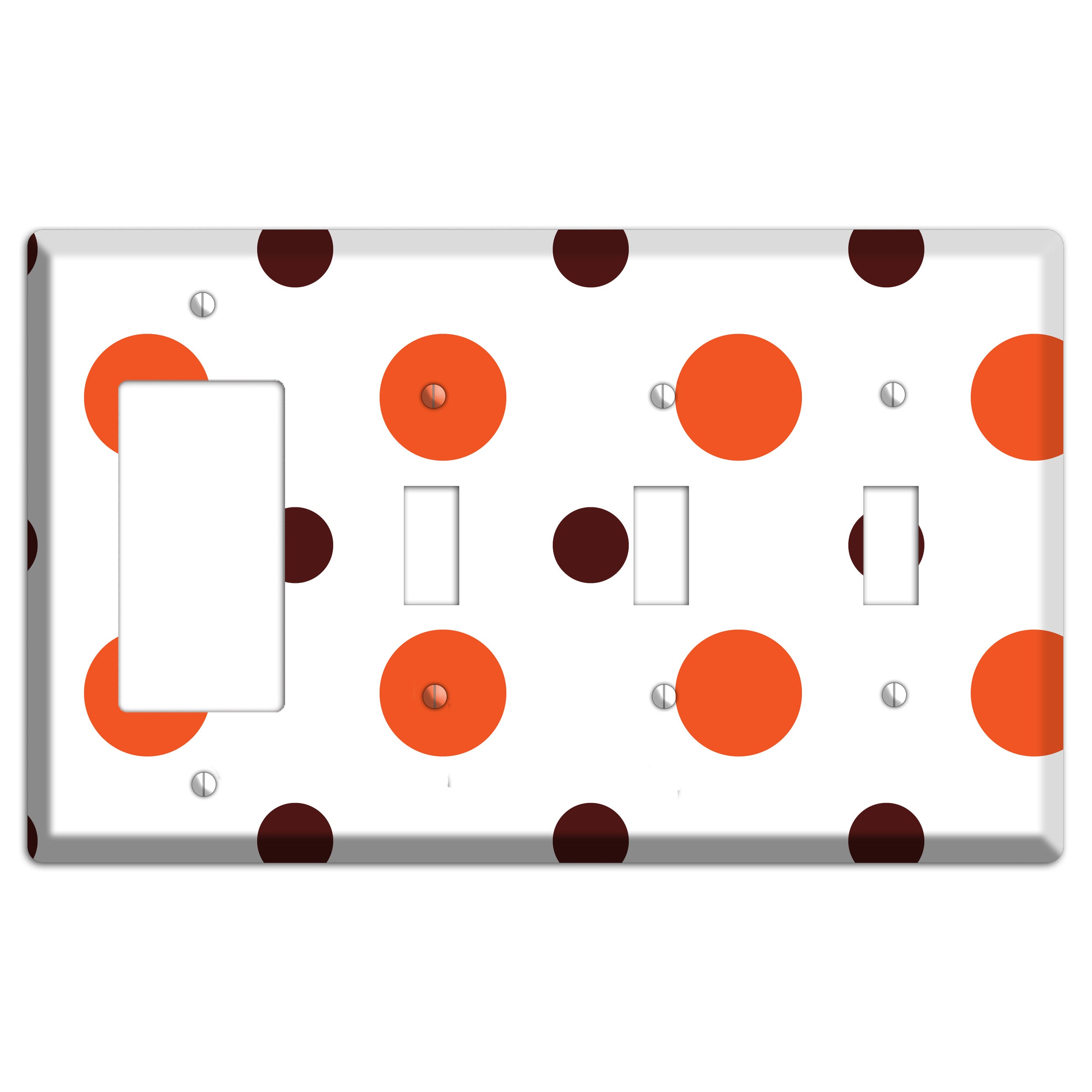 Coral and Brown Multi Medium Polka Dots Rocker / 3 Toggle Wallplate