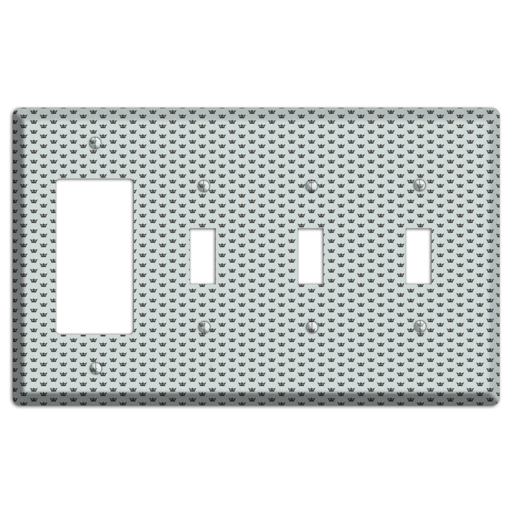 Dusty Blue with Crowns Rocker / 3 Toggle Wallplate