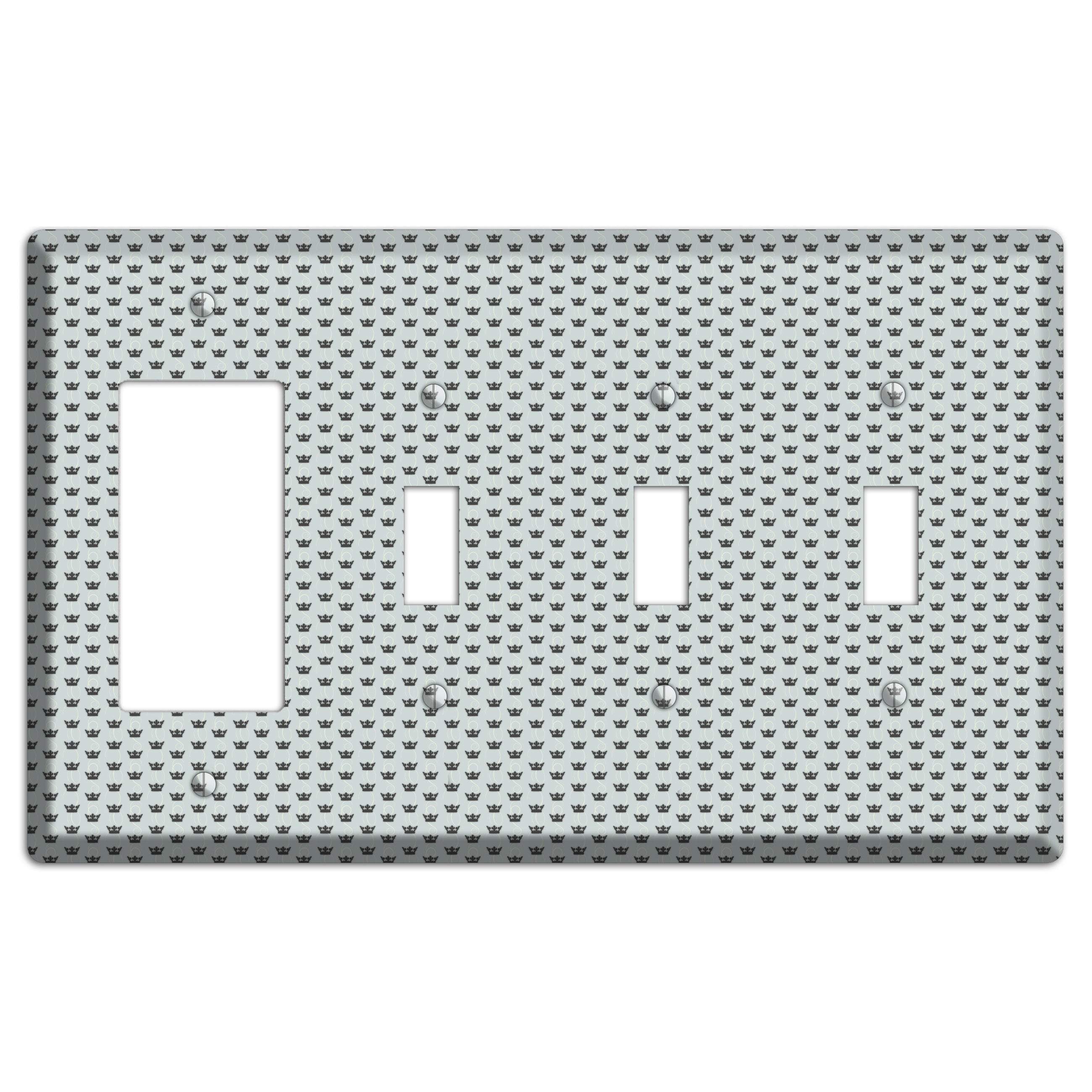 Dusty Blue with Crowns Rocker / 3 Toggle Wallplate