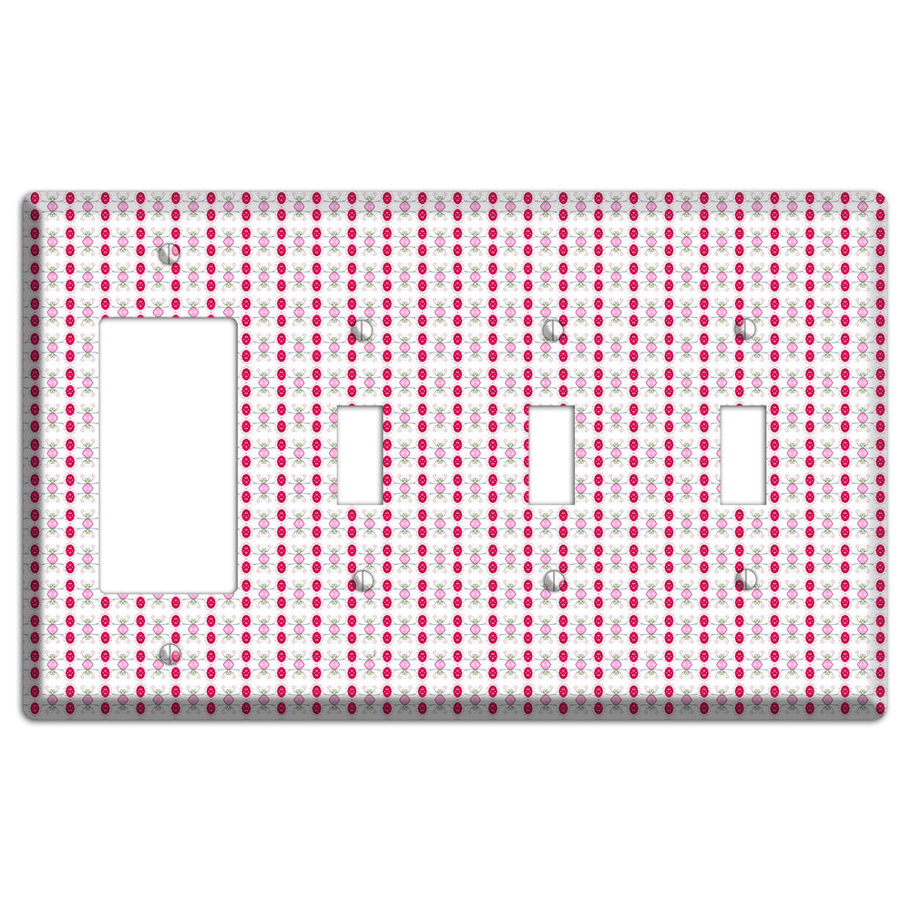 Multi Pink Cartouche Rocker / 3 Toggle Wallplate