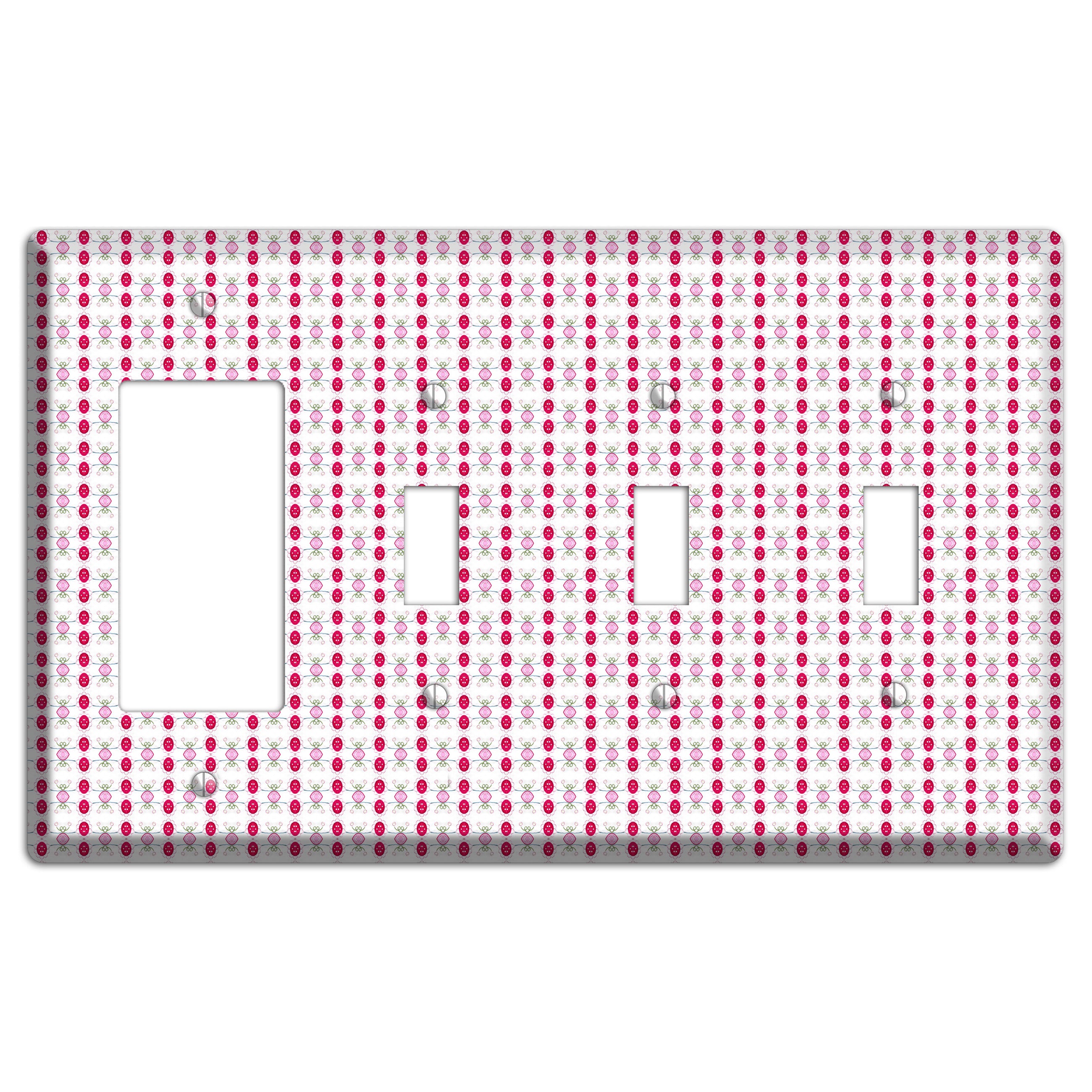 Multi Pink Cartouche Rocker / 3 Toggle Wallplate